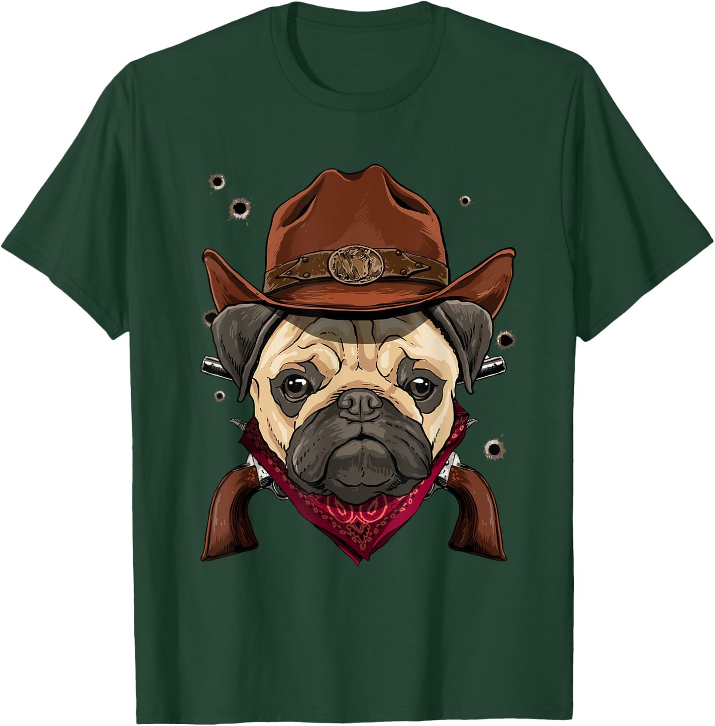 Cowboy Pug Western Rodeo Cowboy Hat and Bandana Dog T-Shirt - T-Shirt | Forest