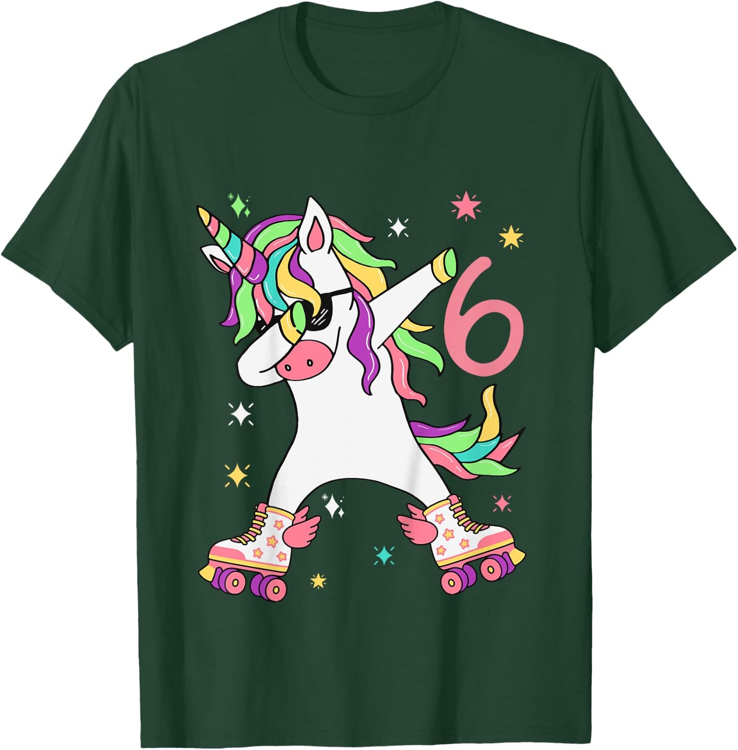 Children's Unicorn Birthday Decoration 6 Years, Birthday Girl 6 Years , black T-Shirt - T-Shirt | Forest