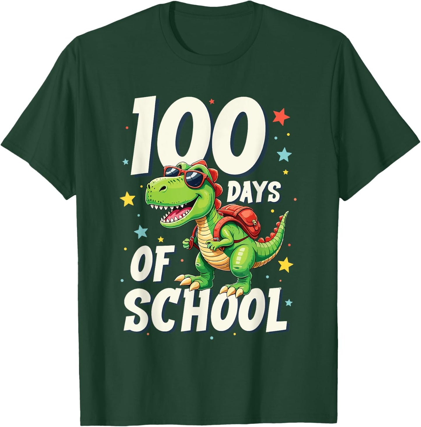 Trex Dino Kids Toddler Boys 100 Days Of School Dinosaur T-Shirt - T-Shirt | Forest