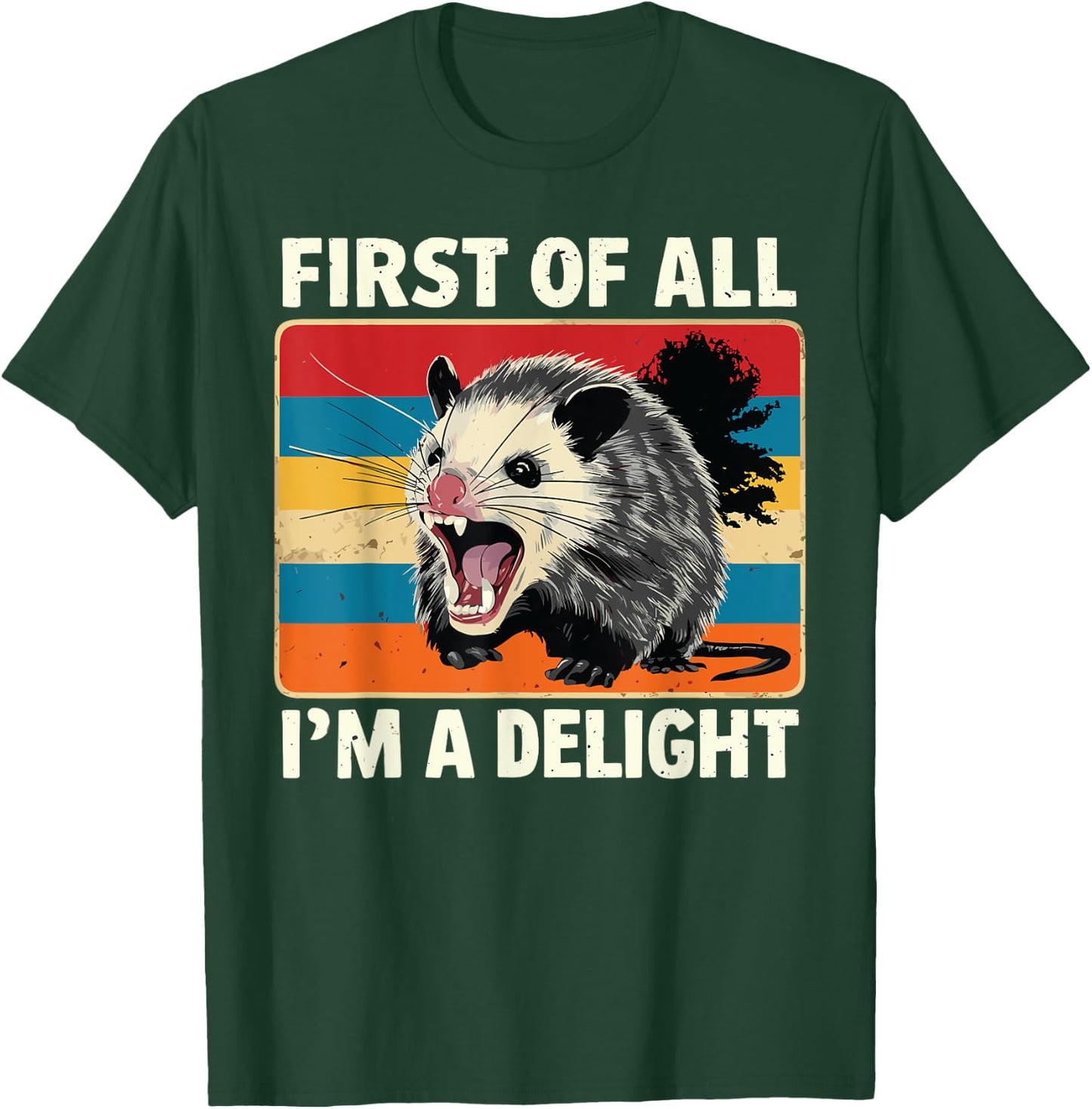 FIRST OF ALL I’M A DELIGHT Sarcastic Angry Opossum Possum T-Shirt - T-Shirt | Forest
