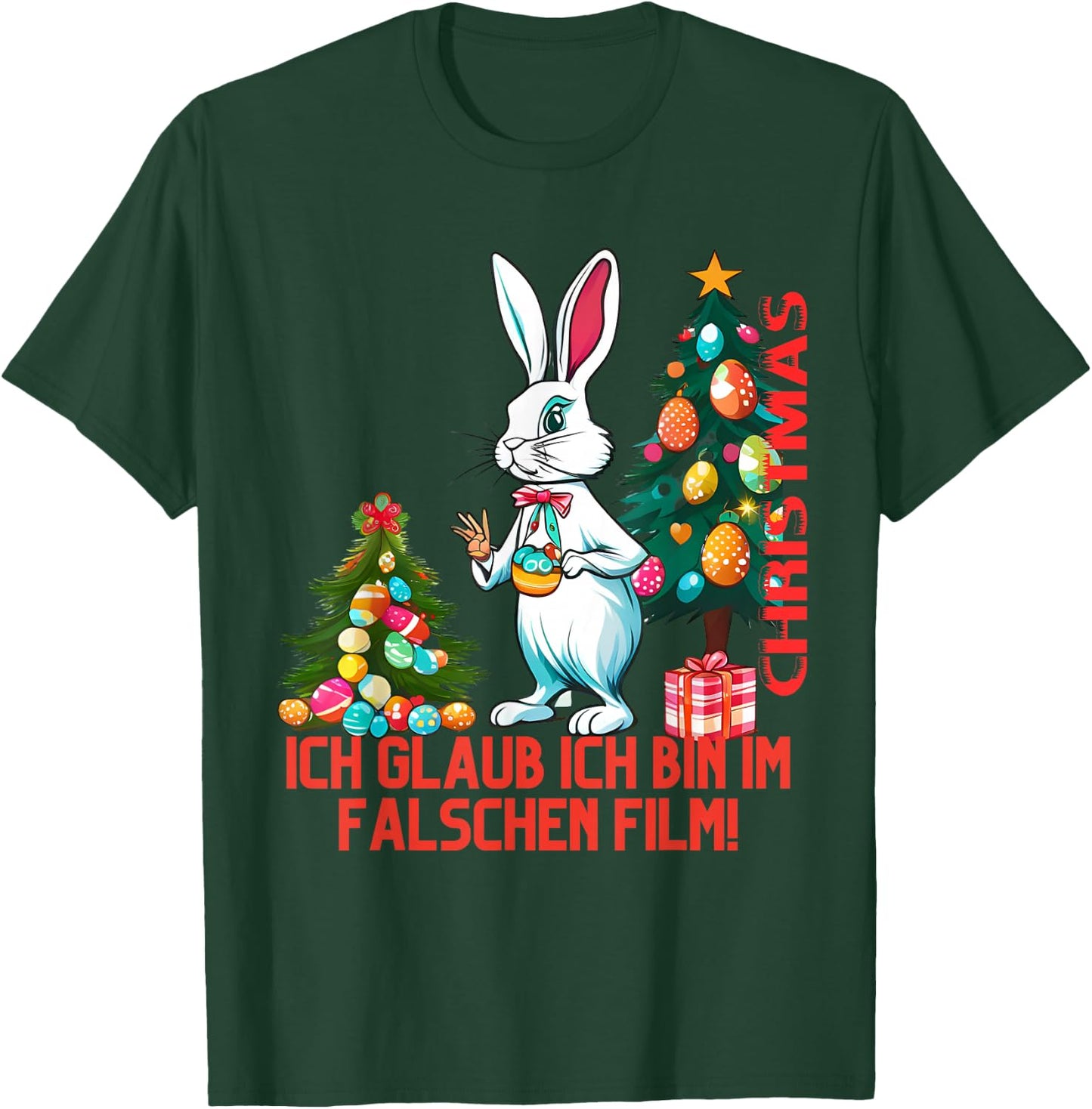 Easter Bunny on Christmas Tree Merry Christmas , black T-Shirt - T-Shirt | Forest