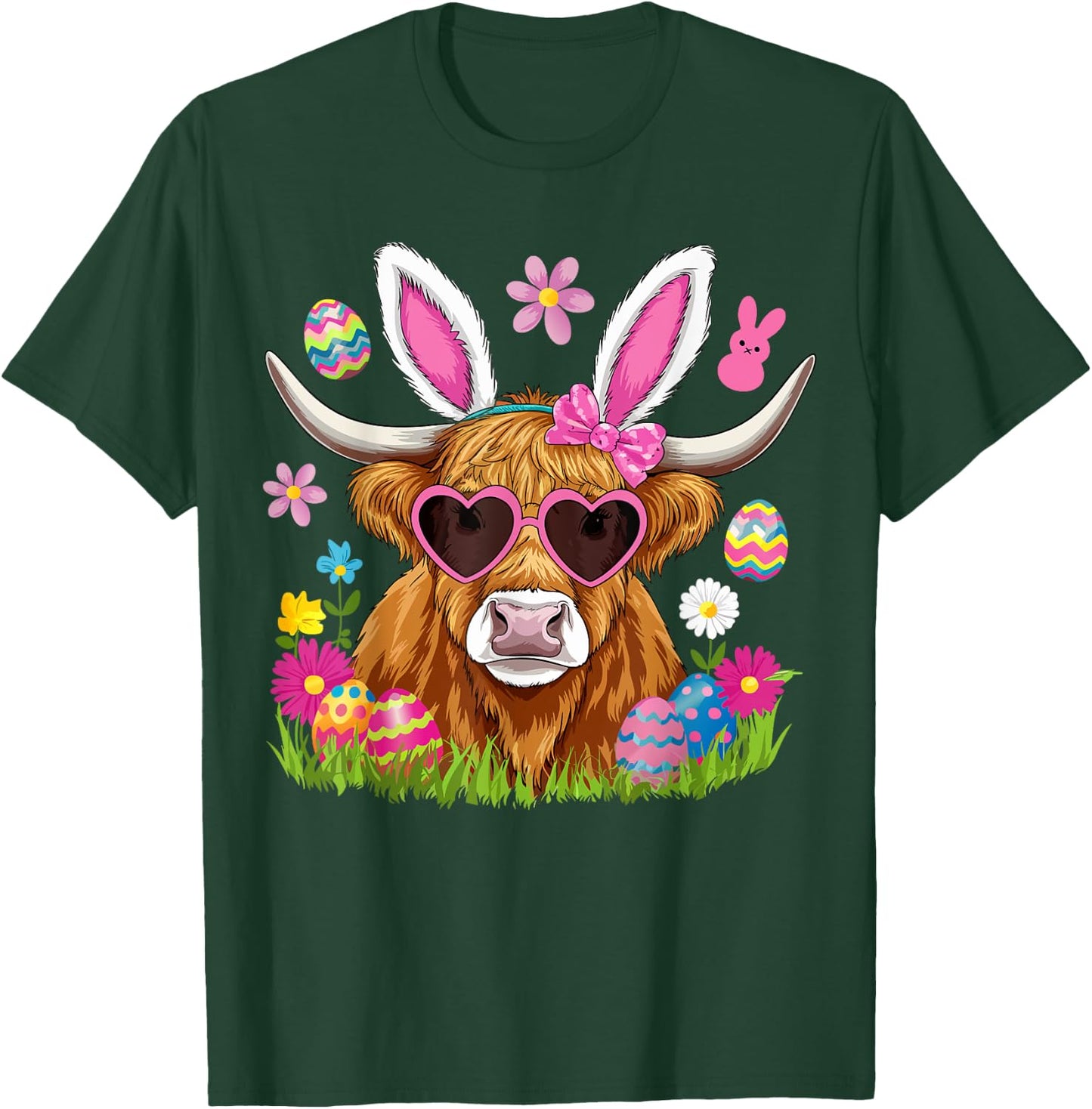 Easter Day Highland Cow Cute Easter Bunny Farmer Women Kids T-Shirt - T-Shirt | Forest