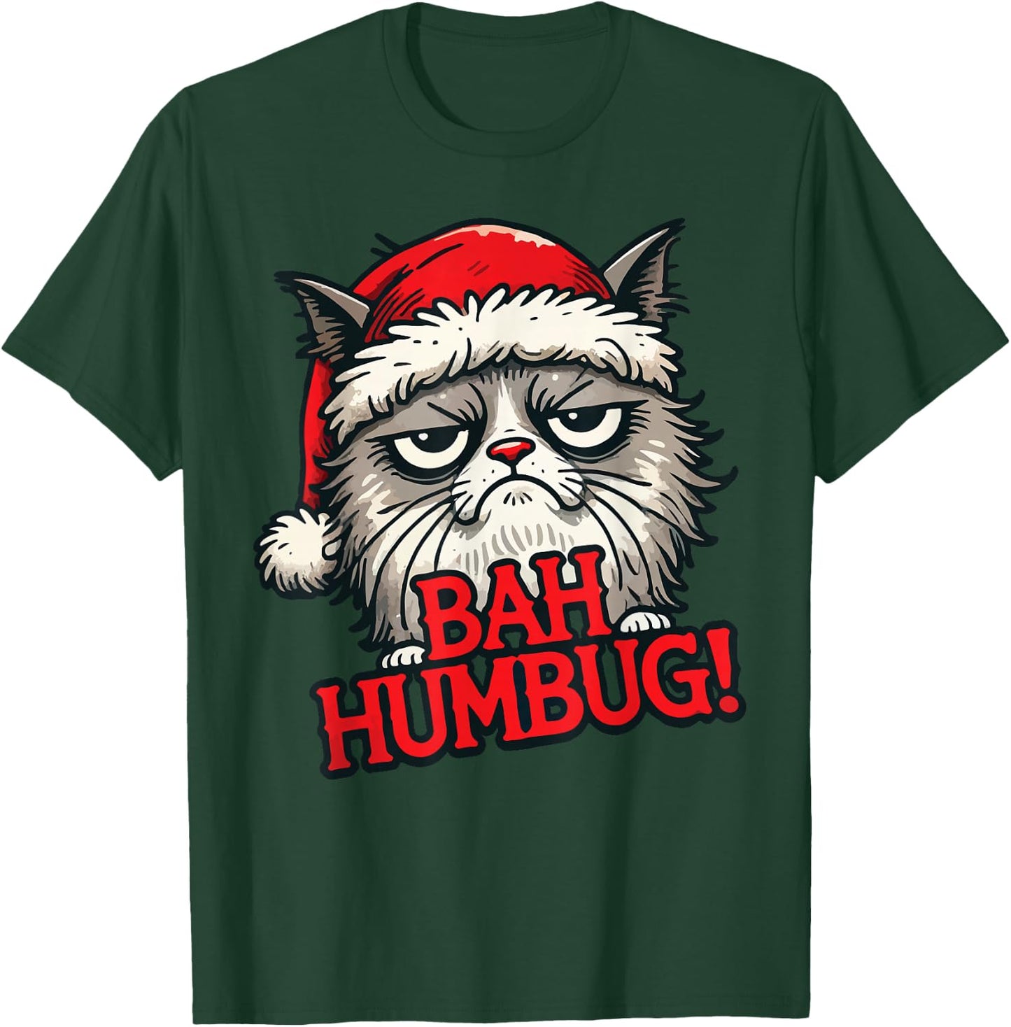 Bah Humbug Funny Bad Cat Christmas Hater Cat Lover Xmas T-Shirt - T-Shirt | Forest