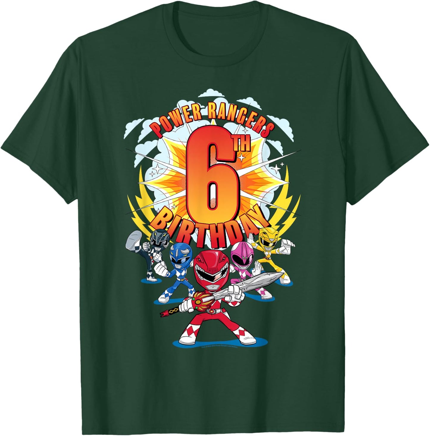Power Rangers Awesome 6th Birthday Mini Action Shot T-Shirt - T-Shirt | Forest