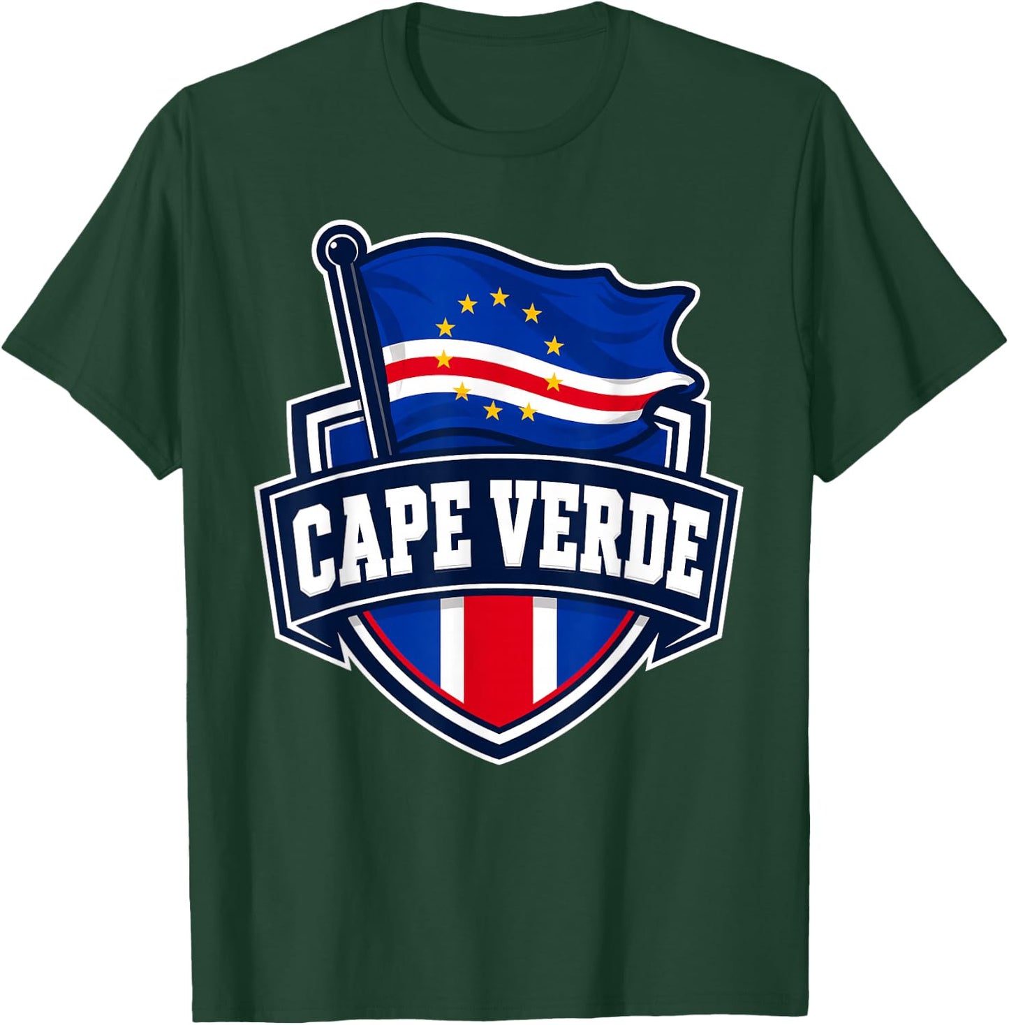 Cape Verde Patriotic Flag Shield Emblem Sport Fan T-Shirt - T-Shirt | Forest