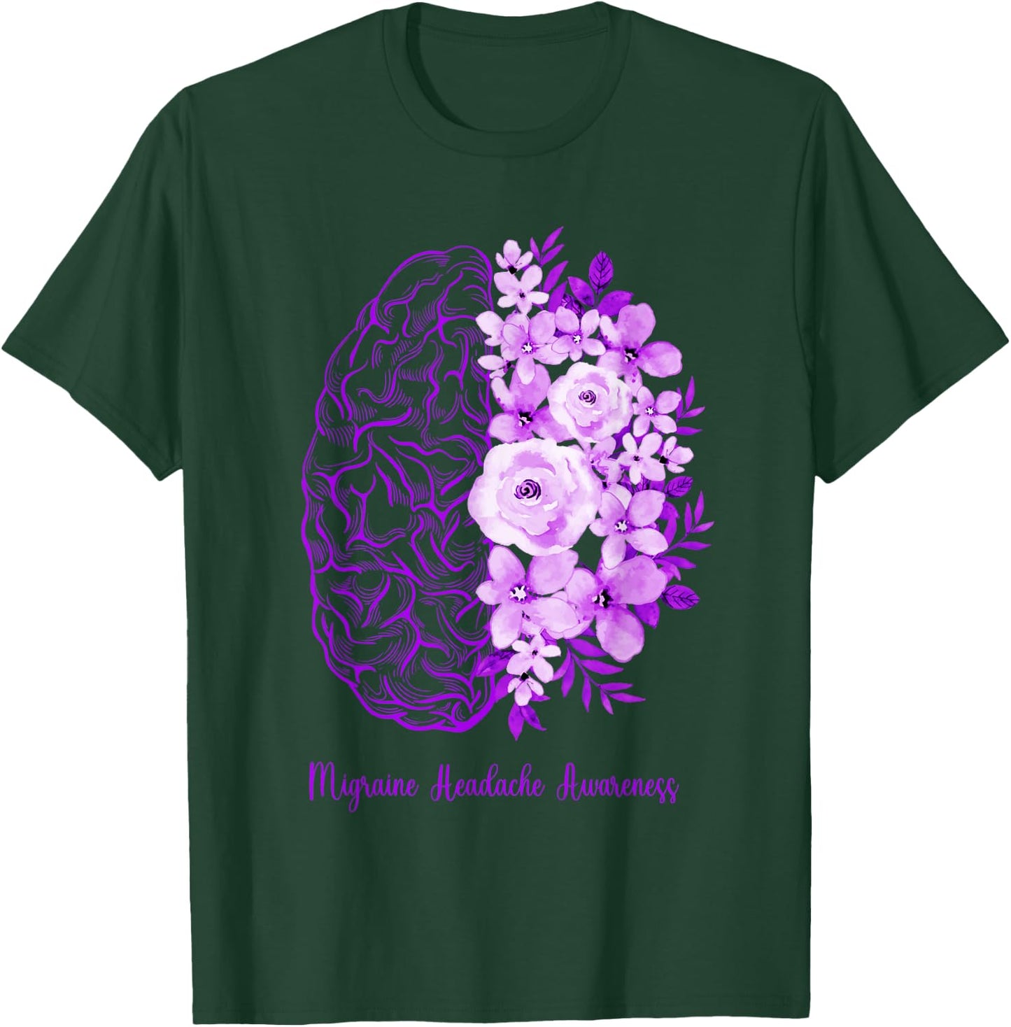 Migraine Headache Awareness Brain Flower Purple Ribbon T-Shirt - T-Shirt | Forest