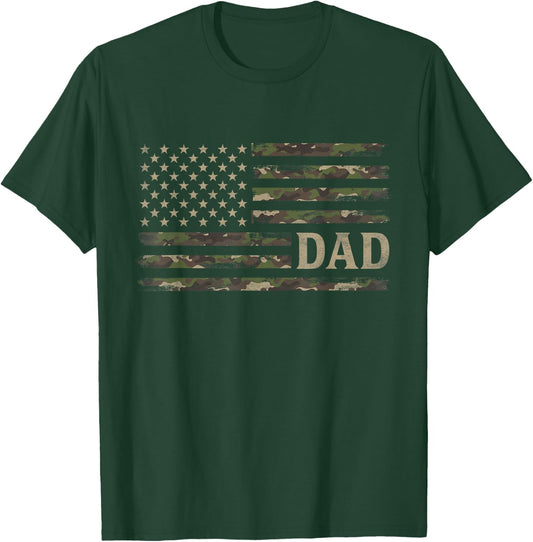 Camo Dad Camourflage USA Flag Fathers Day T-Shirt - T-Shirt | Forest