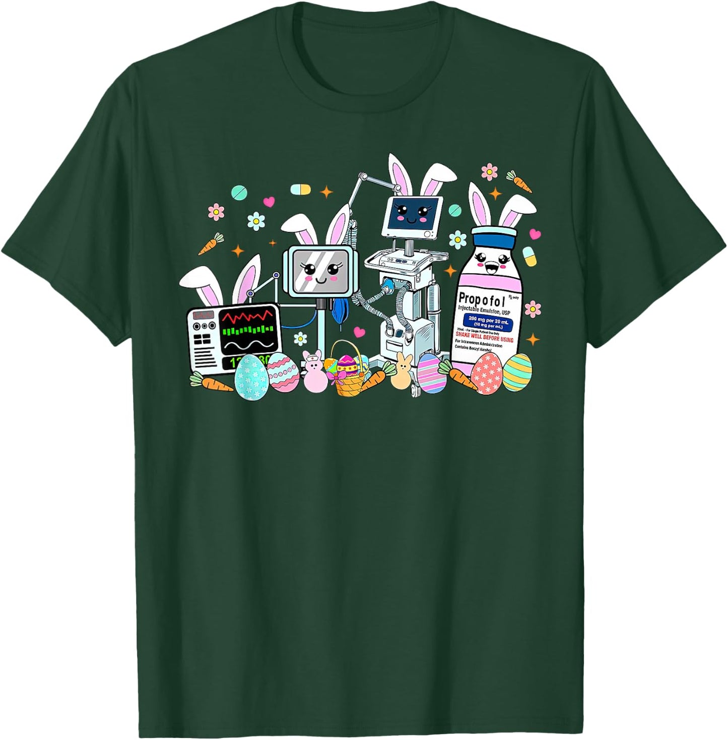 ICU Nurse Easter Day CRNA Nurse Pharmacology Bunny Nursing T-Shirt - T-Shirt | Forest