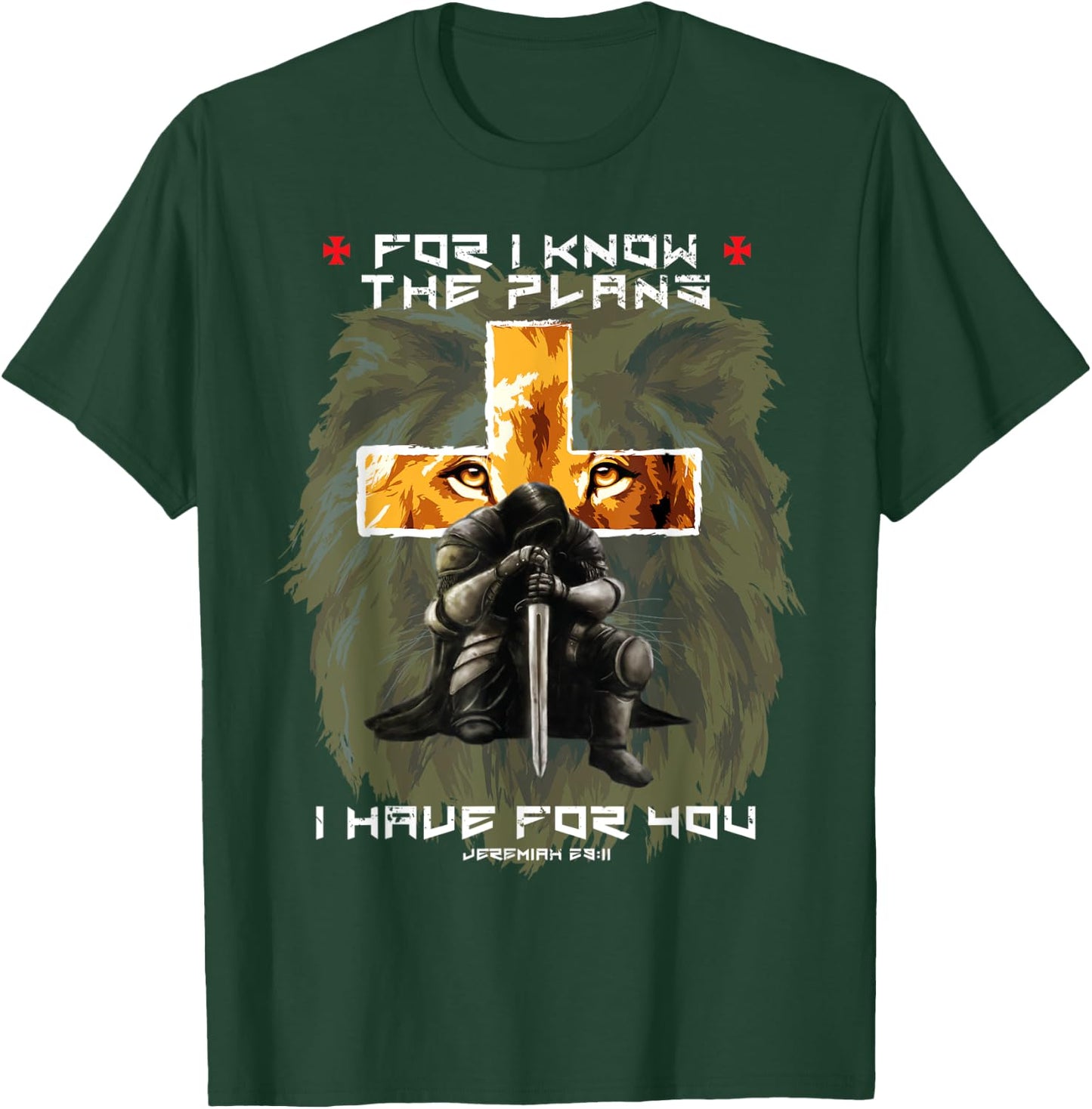 Jeremiah 29:11 Prayer Warrior Christian Cross Lion Graphic T-Shirt - T-Shirt | Forest