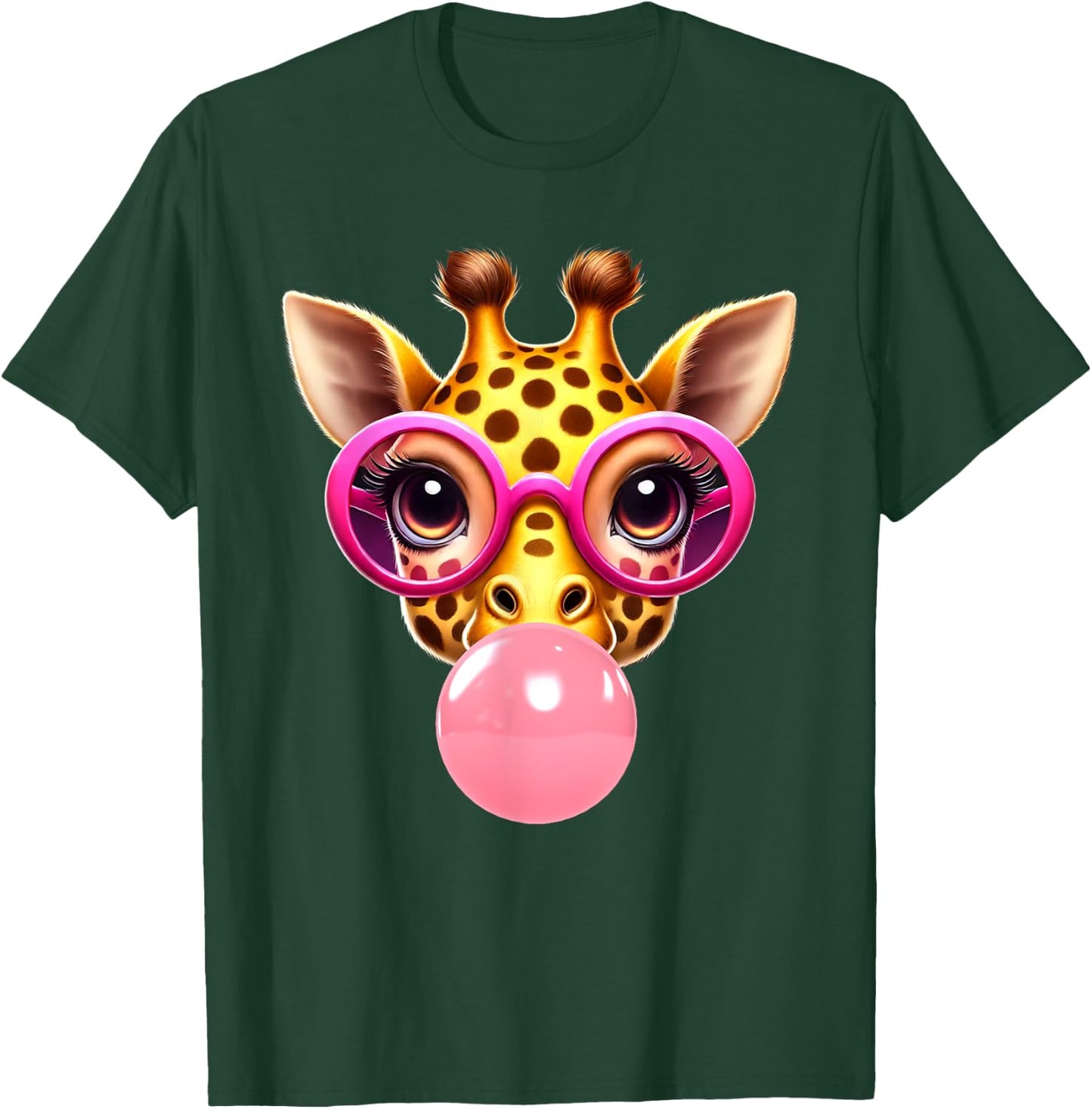 Funny Giraffe Pink Glasses Blowing Bubble Gum Animal Lovers T-Shirt - T-Shirt | Forest