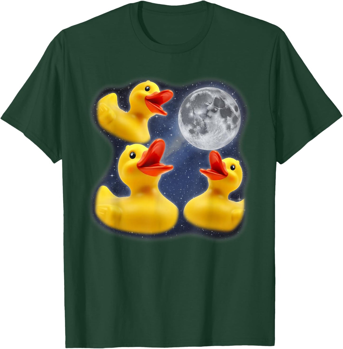 Three Rubber Duck Moon 3 Howling At Moon Funny Weird Cursed T-Shirt - T-Shirt | Forest