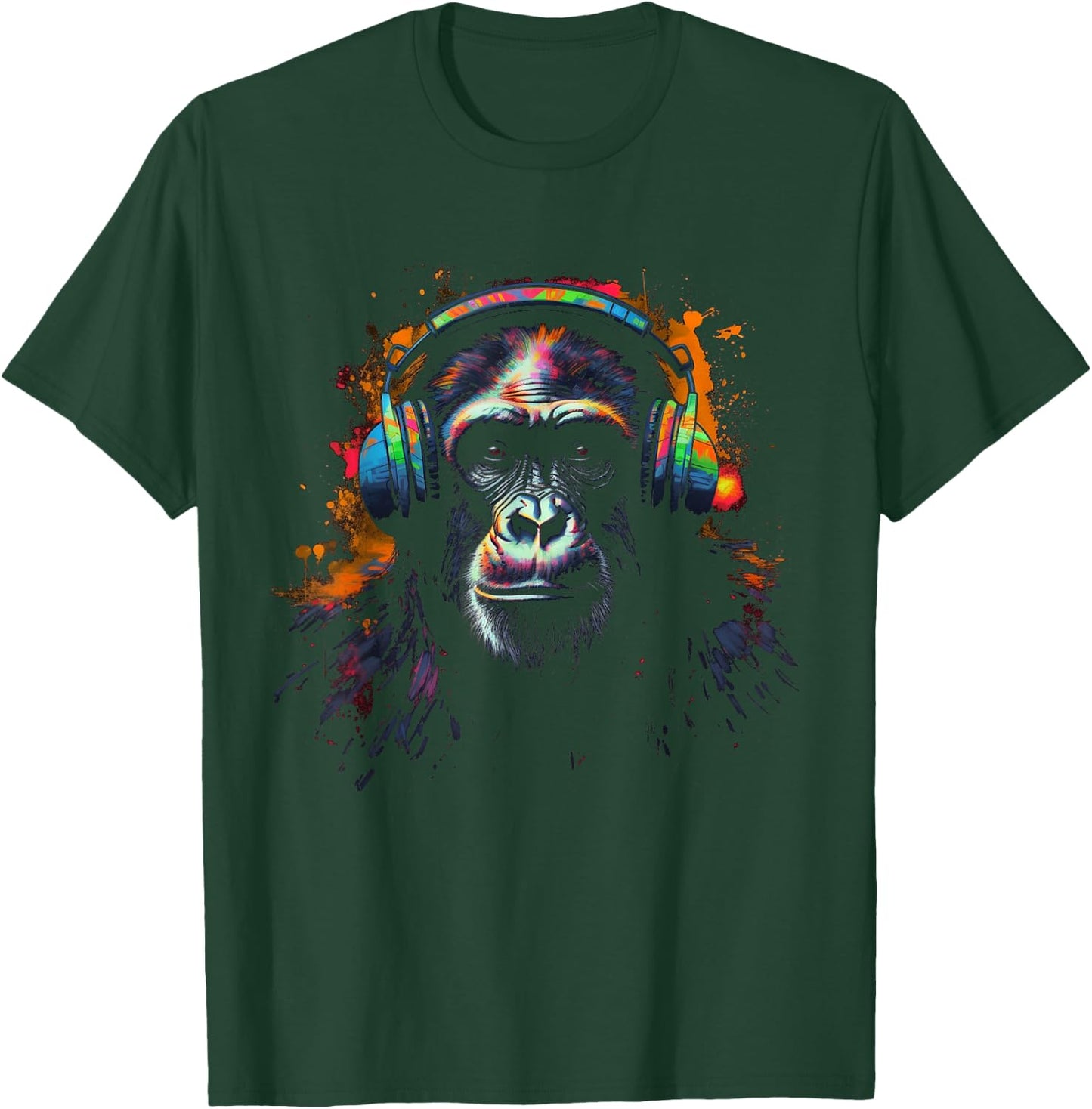 Monkey Music Headphones Colourful Animal Motif Zoo Animal Art Monkey T-Shirt - T-Shirt | Forest