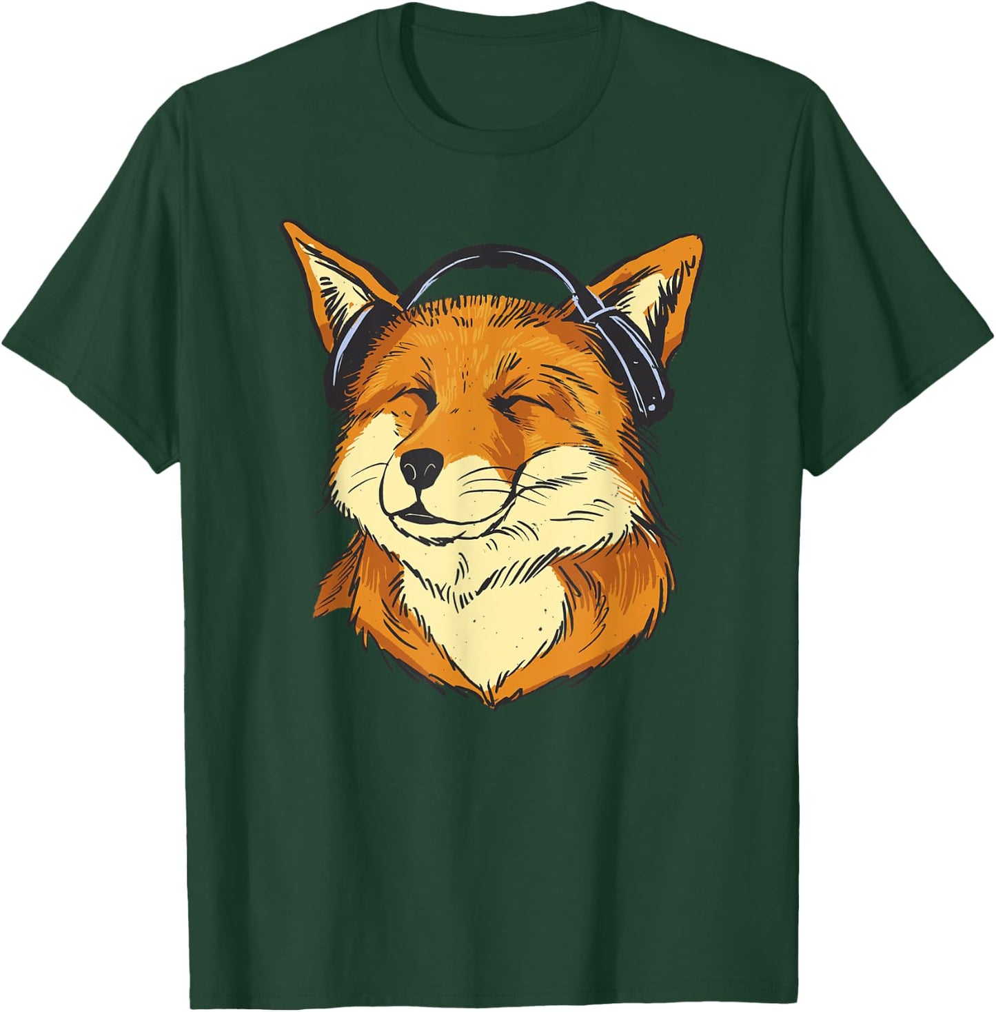 with Headphones Fox with Headphones Happy Fox Listens to Music, black T-Shirt - T-Shirt | Forest