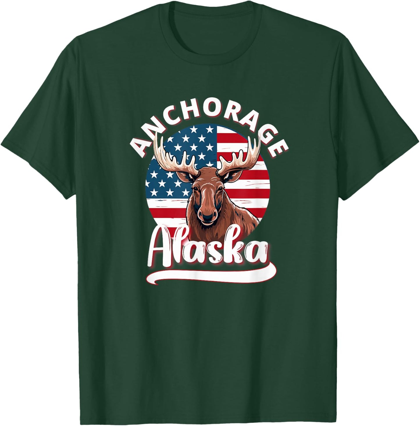Anchorage Alaska Moose Viewing Alaskan Flag Hunting Souvenir T-Shirt - T-Shirt | Forest