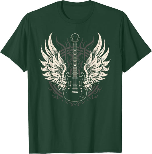 Guitar with Wings Art Graphic Women Children T-Shirt - T-Shirt | Forest
