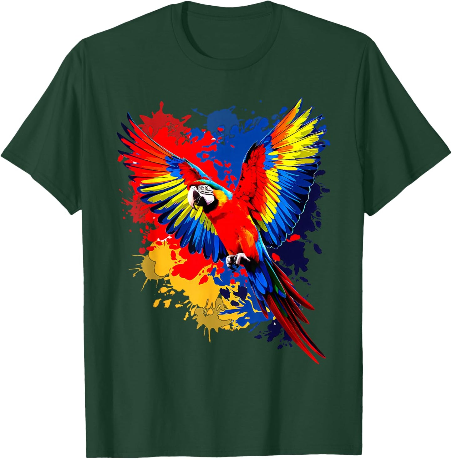 Splash Art Scarlet Macaw Parrot Lover Colorful T-Shirt - T-Shirt | Forest