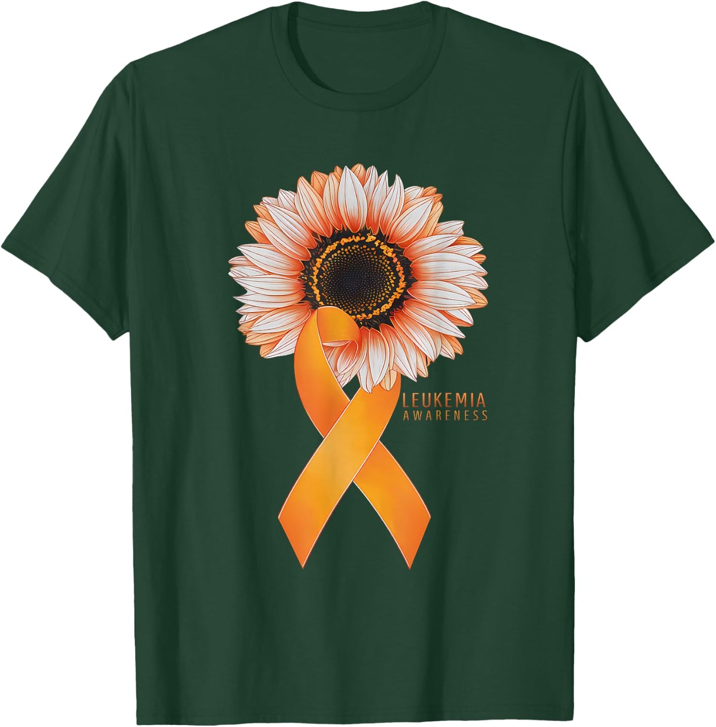 Leukemia Cancer Awareness Sunflower Warrior Orange Ribbon T-Shirt - T-Shirt | Forest