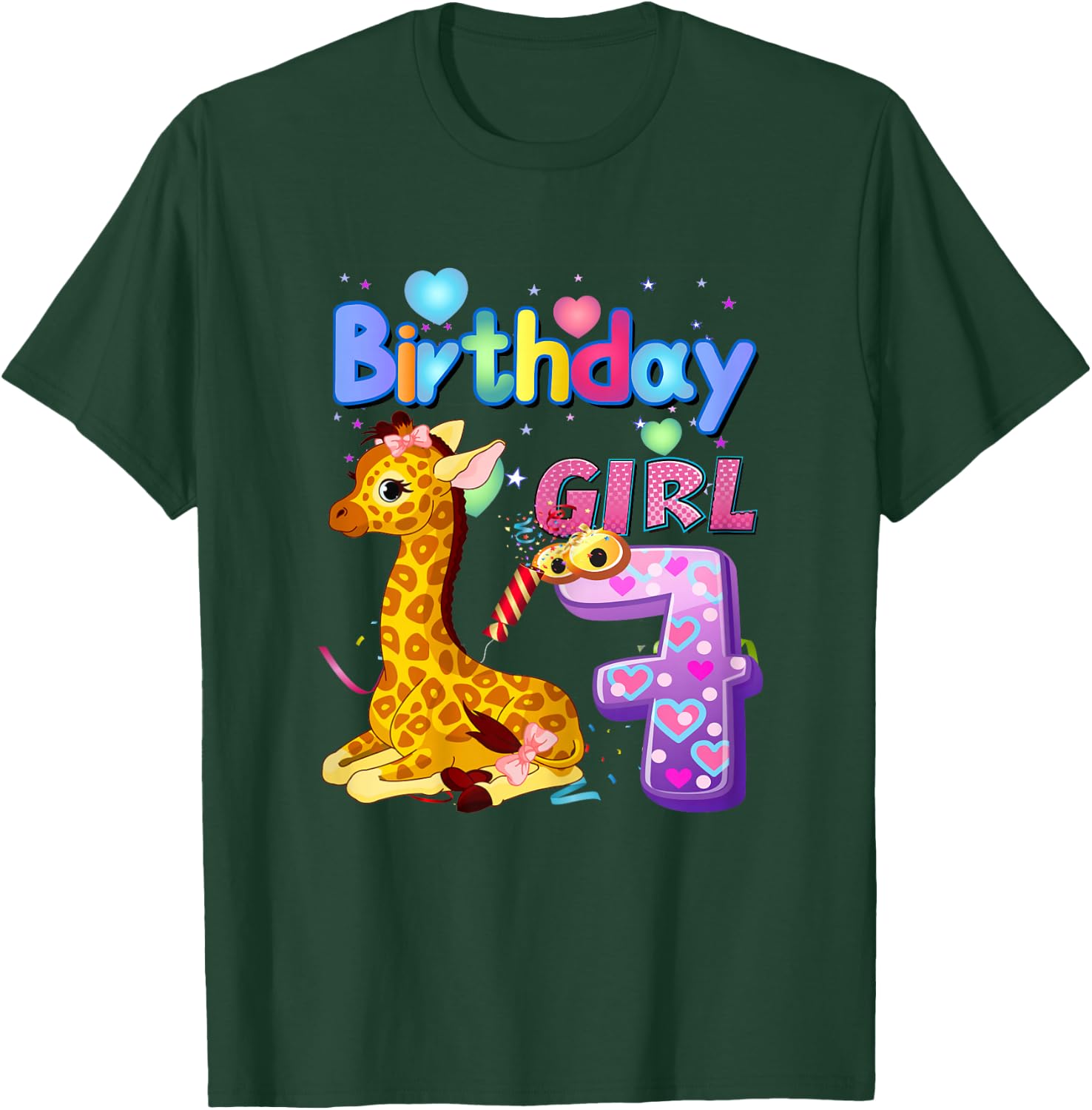 Giraffe Birthday For Girl 7th Giraffe Birthday 7 Year Old) T-Shirt - T-Shirt | Forest
