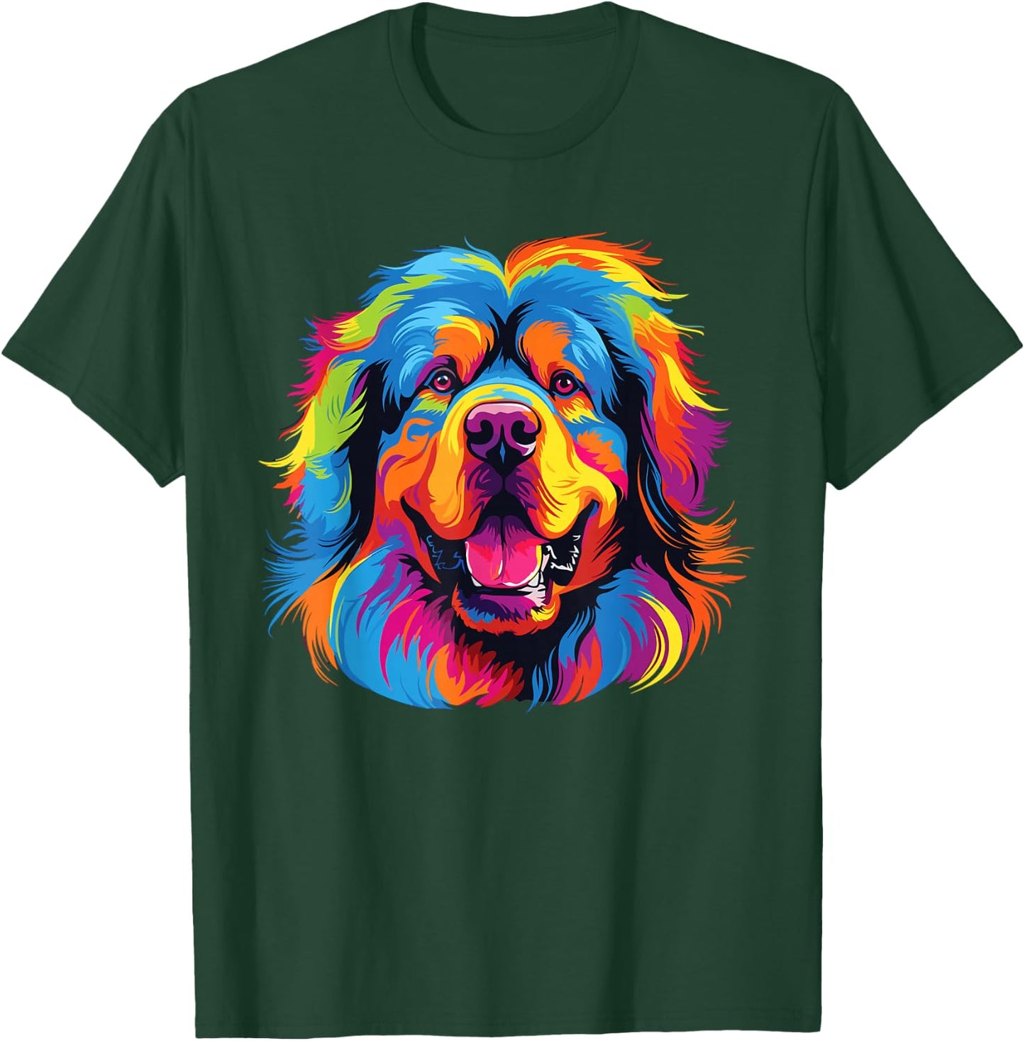 Retro Tibetan Mastiff Dog -Adult Tibetan Mastiff Dog Multicolor Watercolor Short Sleeve Small T-Shirt - T-Shirt | Forest