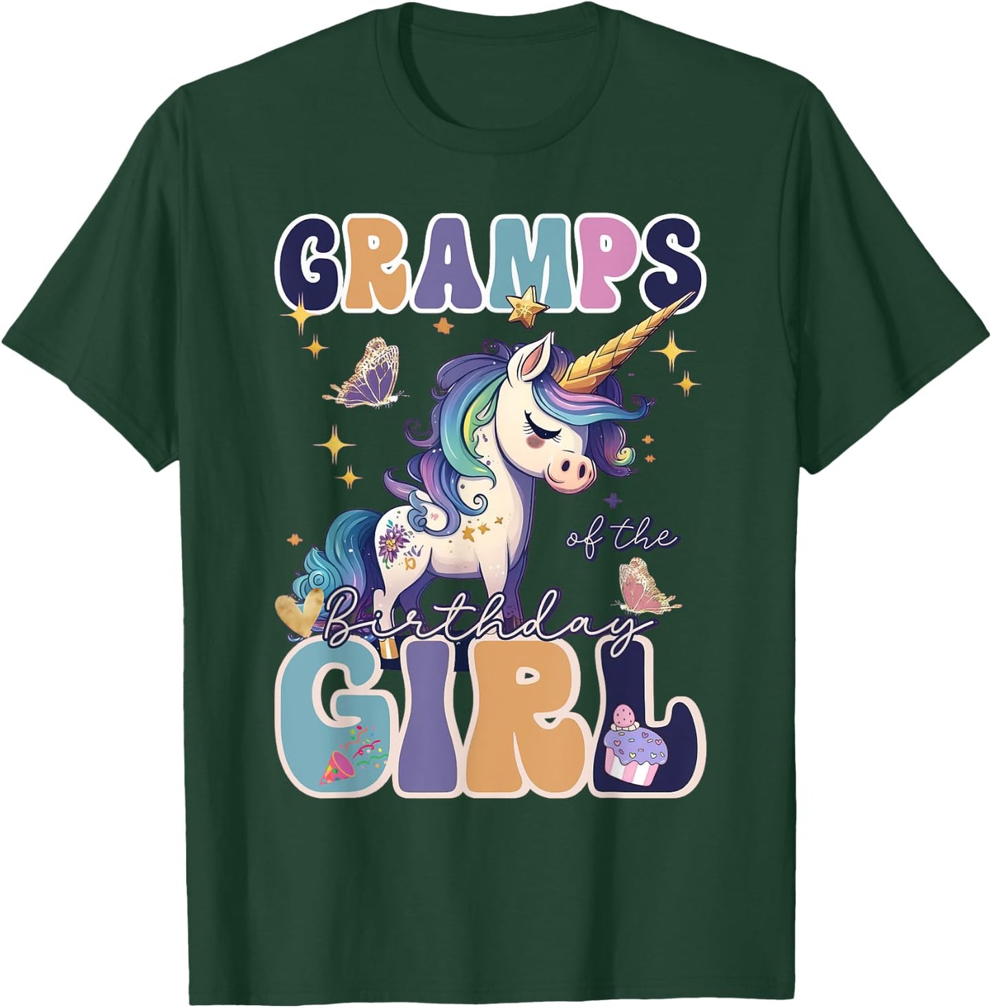 Gramps Of The Birthday Girl Unicorn Girls Family Matching T-Shirt - T-Shirt | Forest