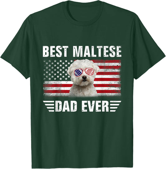 American Flag Best Maltese Dad Ever Dog Dad Fathers Day T-Shirt - T-Shirt | Forest