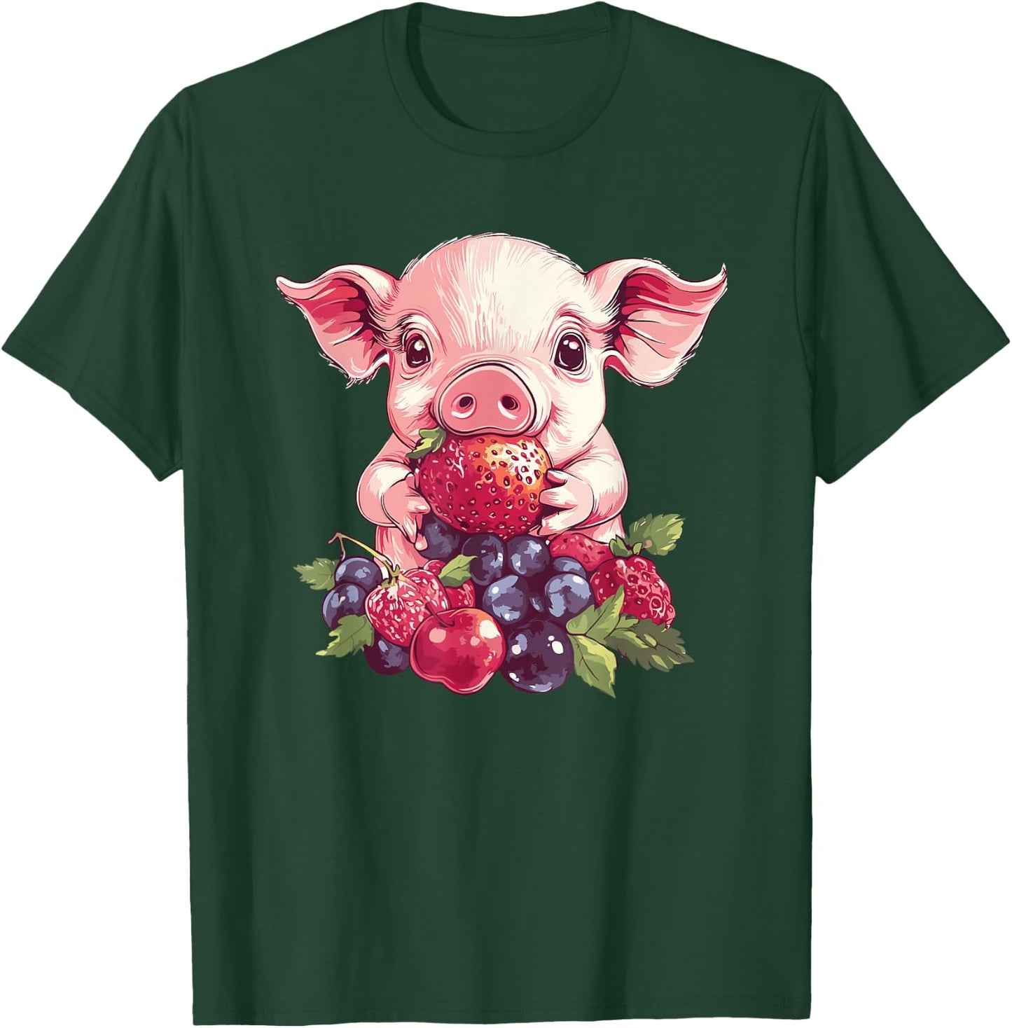 Adorable Pig With Strawberries And Berries T-Shirt - T-Shirt | Forest
