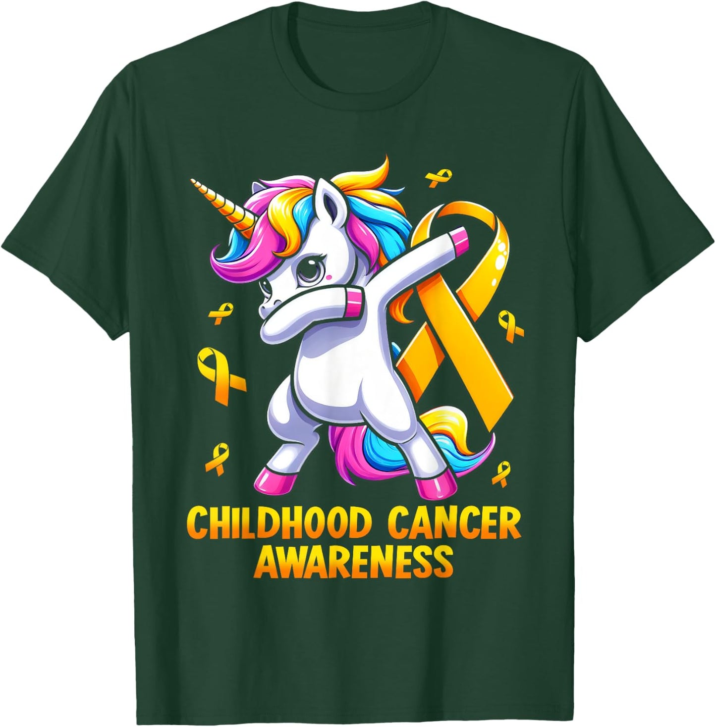 Unicorn Gold Ribbon Girls Childhood Cancer Awareness T-Shirt - T-Shirt | Forest