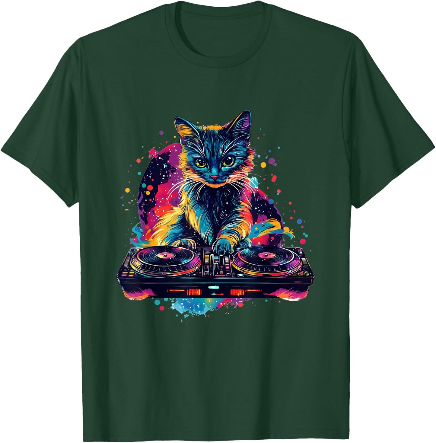 Cool DJ Cat Techno Rave House Party Disco , Black, S T-Shirt - T-Shirt | Forest