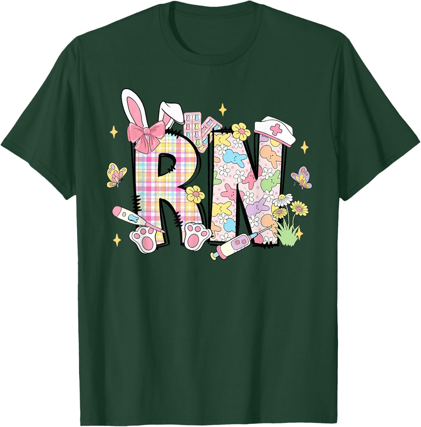 Registered Nurse RN Happy Easer Bunny Egg Girl Women T-Shirt - T-Shirt | Forest