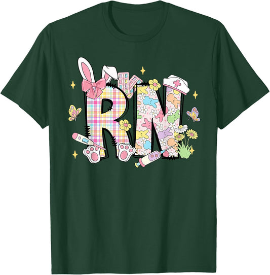 Registered Nurse RN Happy Easer Bunny Egg Girl Women T-Shirt - T-Shirt | Forest