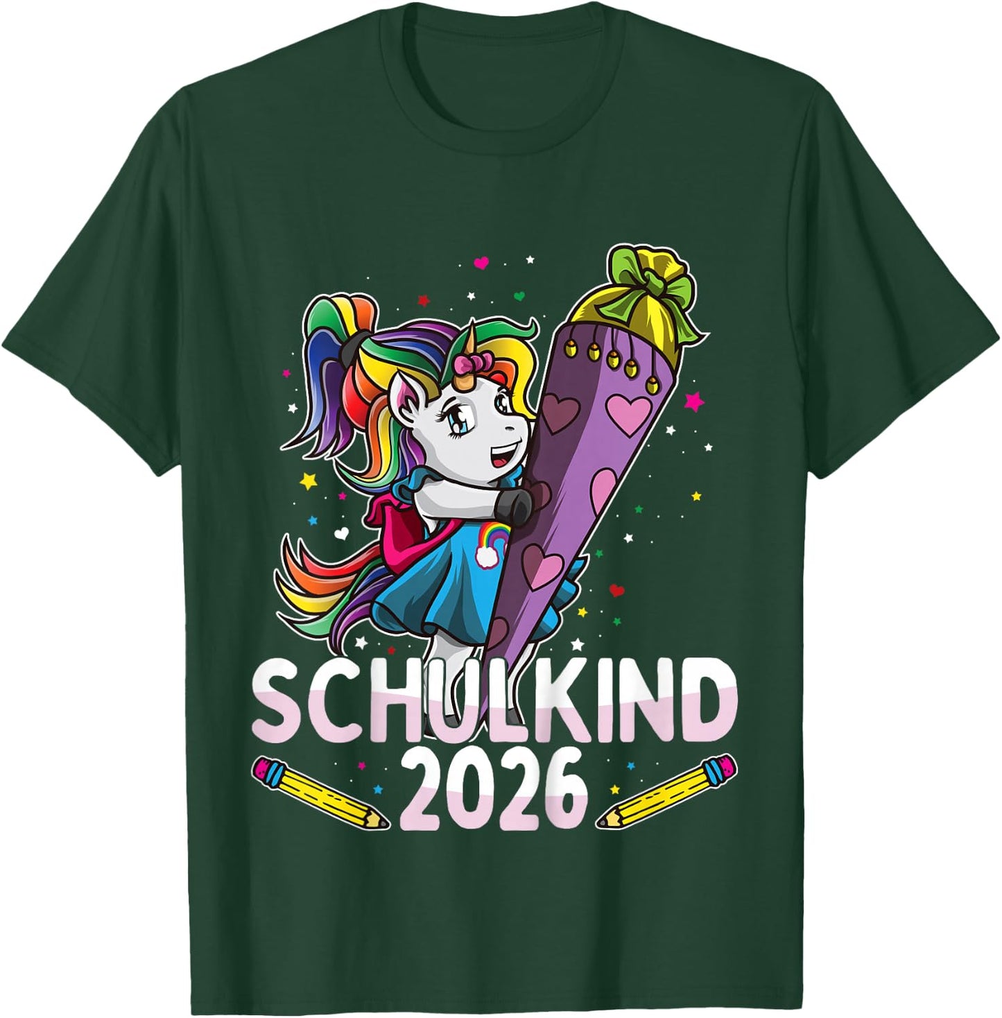 Einschulung Schulkind 2026 Einhorn Schultüte Lila Mädchen T-Shirt - T-Shirt | Forest