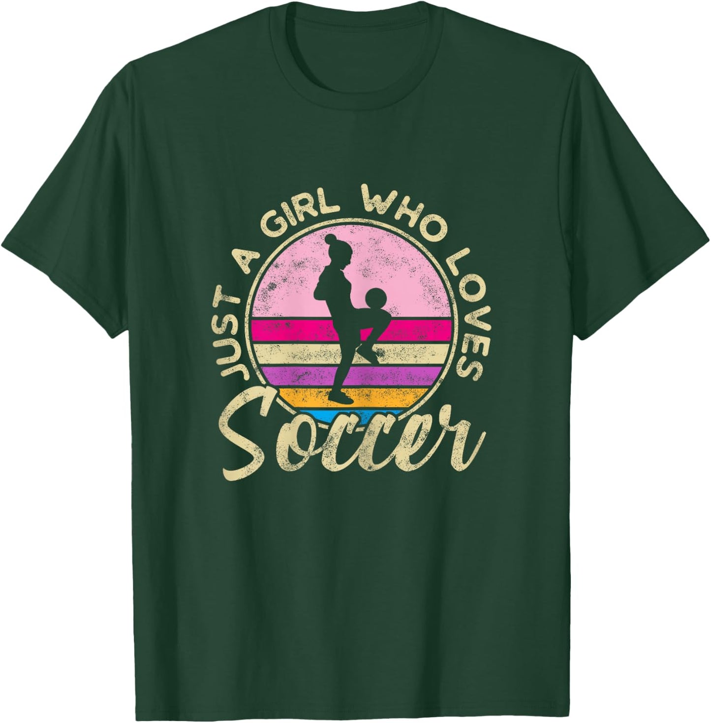 Just a Girl who Loves Soccer Women Retro Vintage Soccer T-Shirt - T-Shirt | Forest