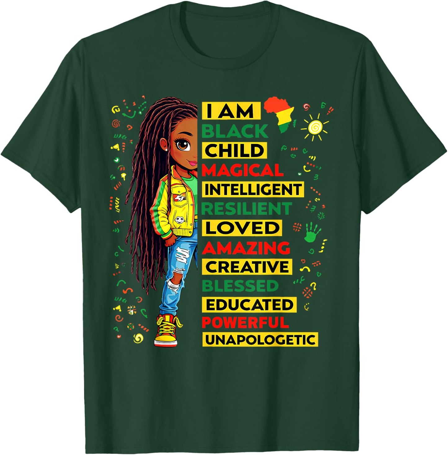 I Am Black Child Juneteenth African American Girls Kids T-Shirt - T-Shirt | Forest