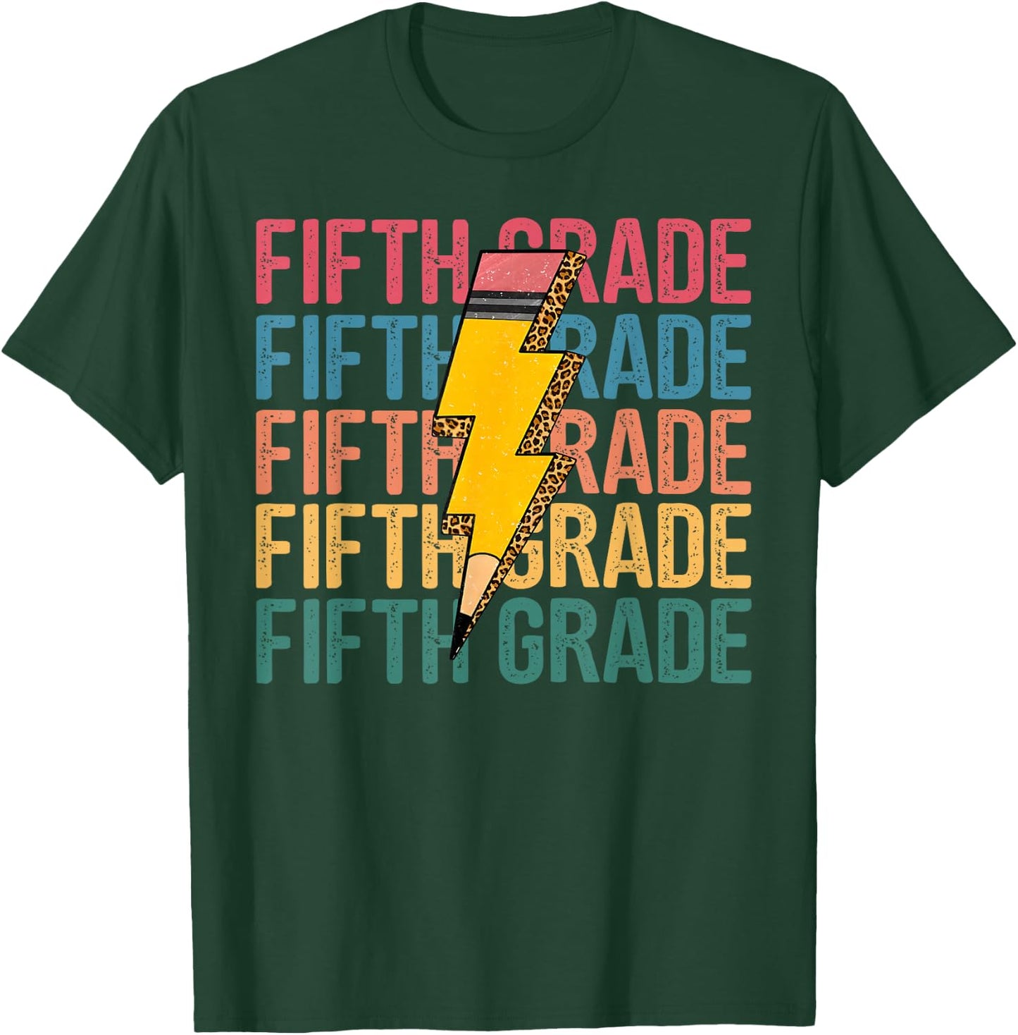 Fifth Grade Lightning Bolt Pencil Retro Teacher Boys Girls T-Shirt - T-Shirt | Forest