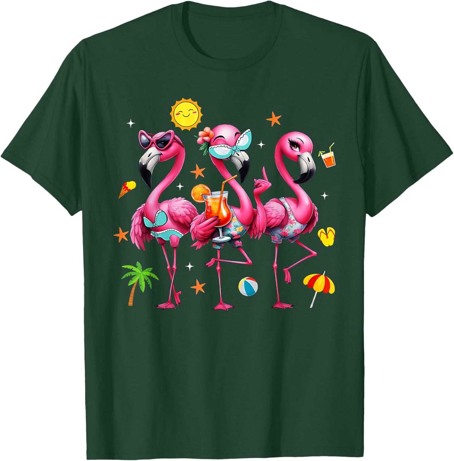 Flamingo Pink Palm Tree Tropical Beach Summer Vacation Women T-Shirt - T-Shirt | Forest