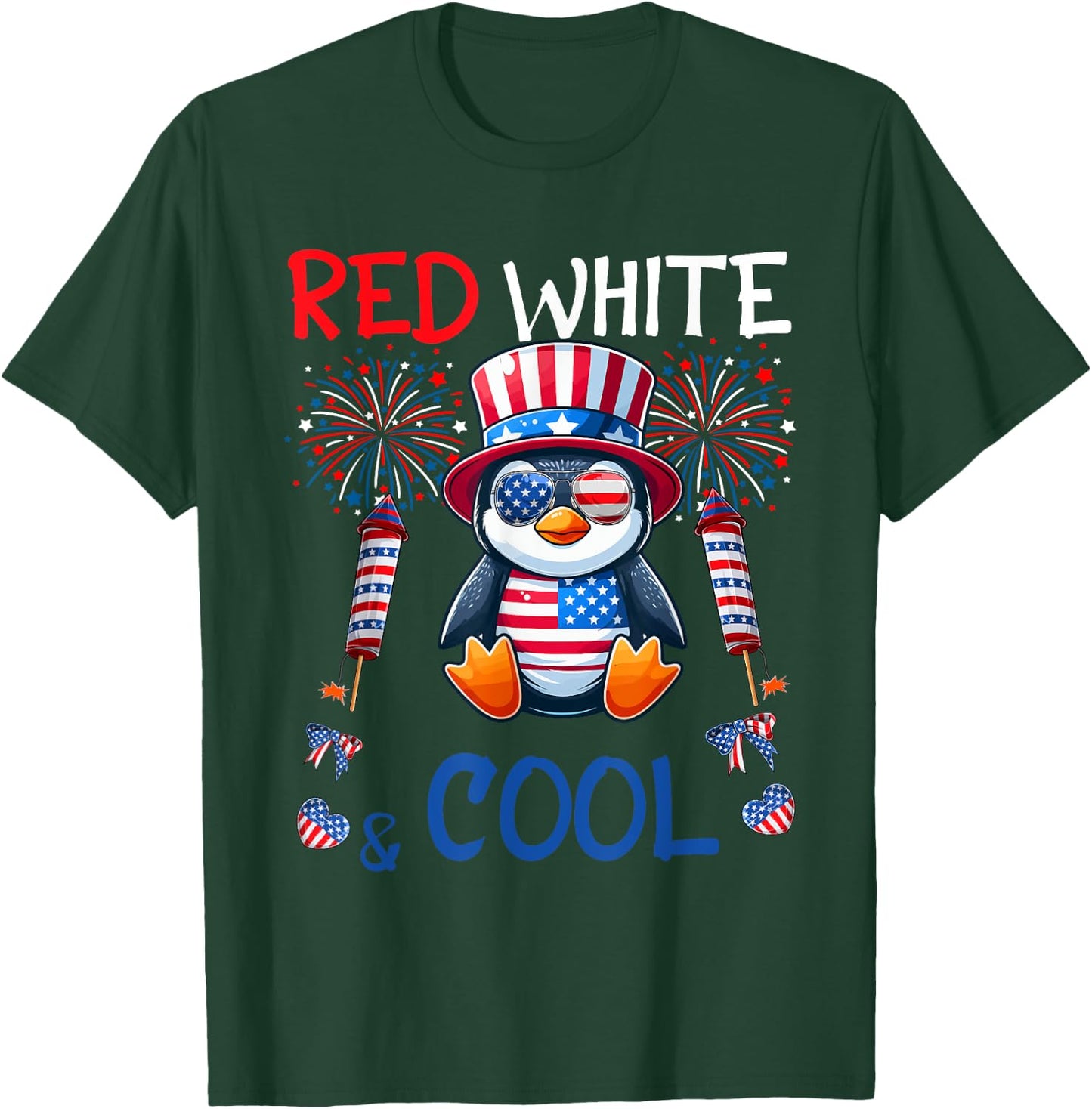 Red White And Cool Costume Penguin Sunglasses 4th July T-Shirt - T-Shirt | Forest