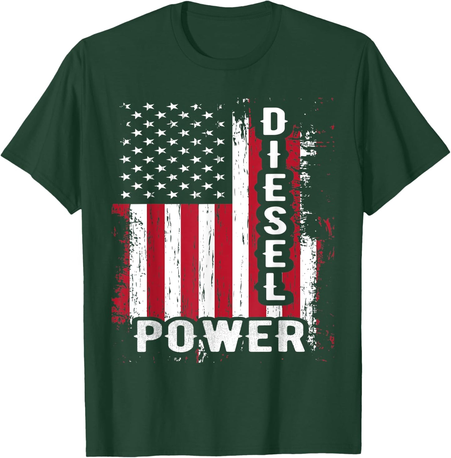 Patriotic American Flag Diesel Mechanic Diesel Power Flag Women Kids Men T-Shirt - T-Shirt | Forest