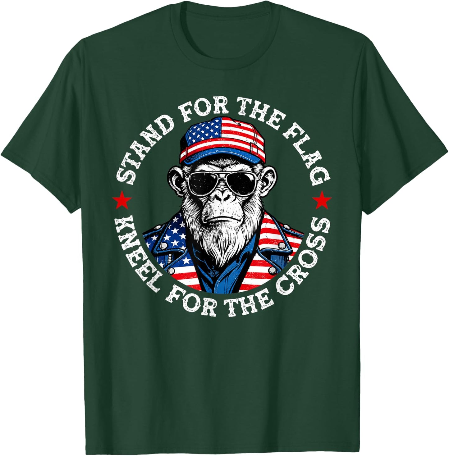 Stand for The Flag Kneel for The Cross Patriotic Monkey T-Shirt - T-Shirt | Forest