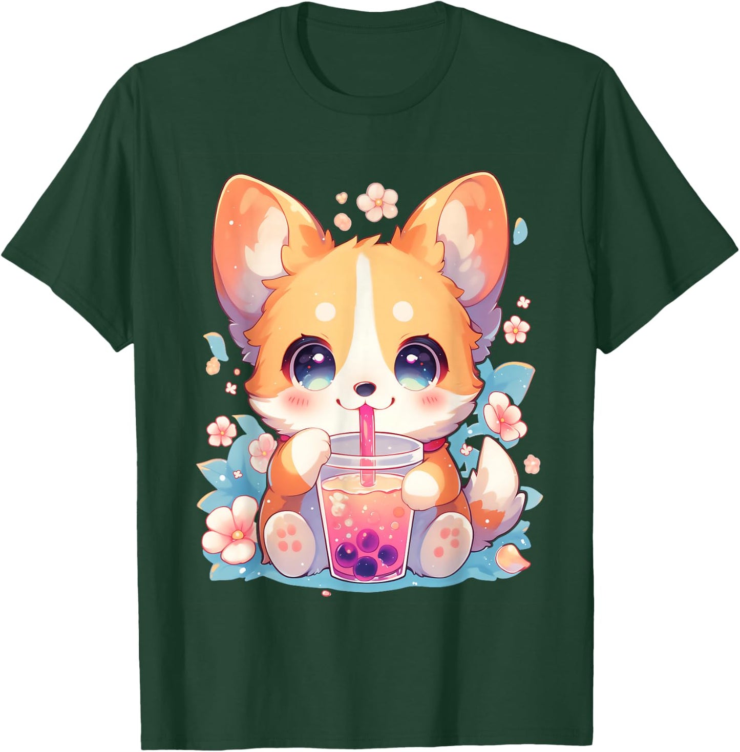 Boba Tea Bubble Tea Anime Kawaii Corgi Puppy T-Shirt - T-Shirt | Forest
