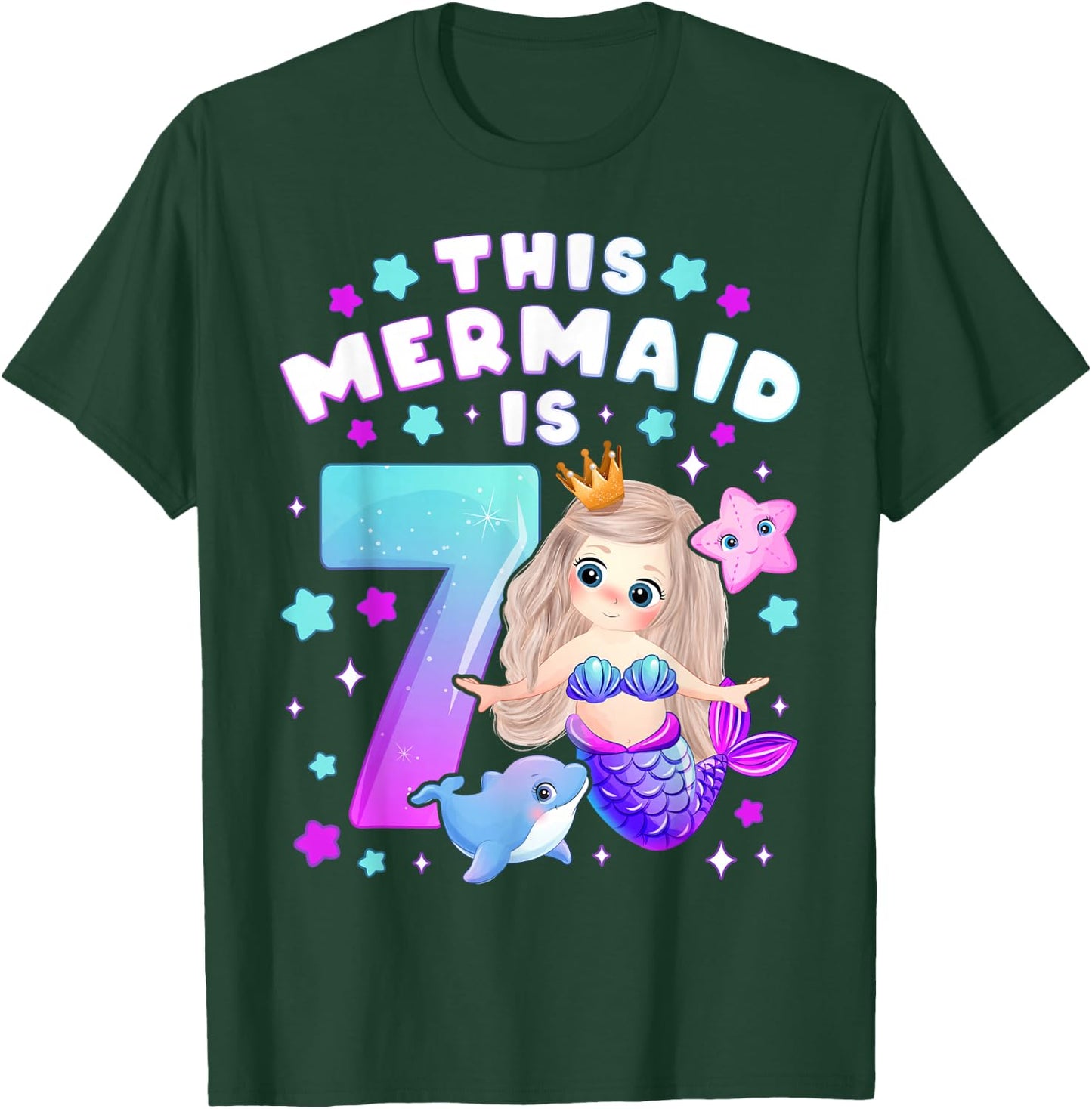 7th Birthday Girl 7 Years Mermaid Number 7 T-Shirt - T-Shirt | Forest