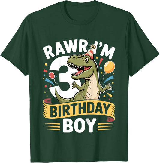 3 Year Old T Rex Rawr I'm Three Dinosaur 3rd Birthday T-Shirt - T-Shirt | Forest