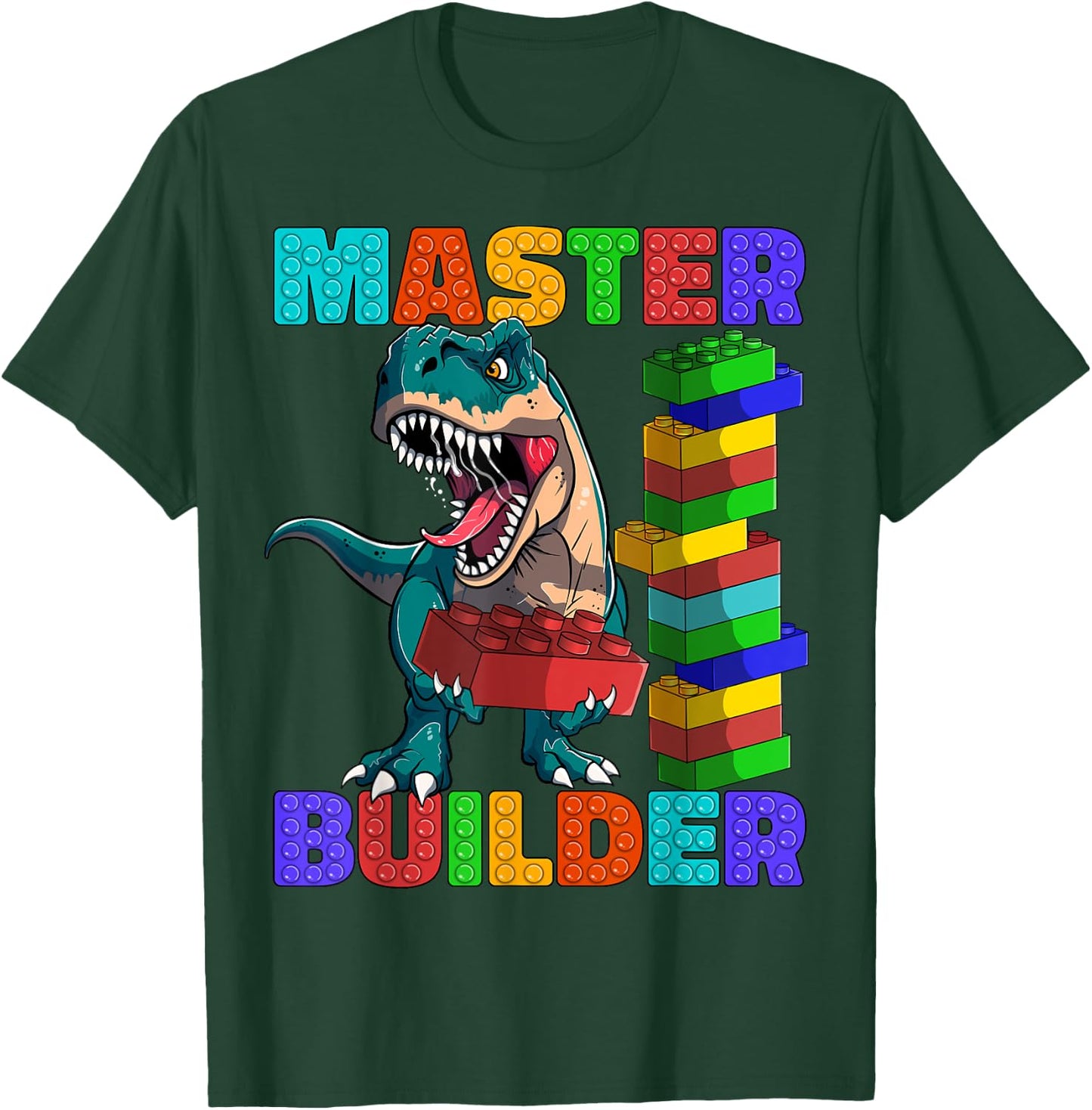 Master Builder Dinosaur Blocks T-Rex Kids Adults T-Shirt - T-Shirt | Forest