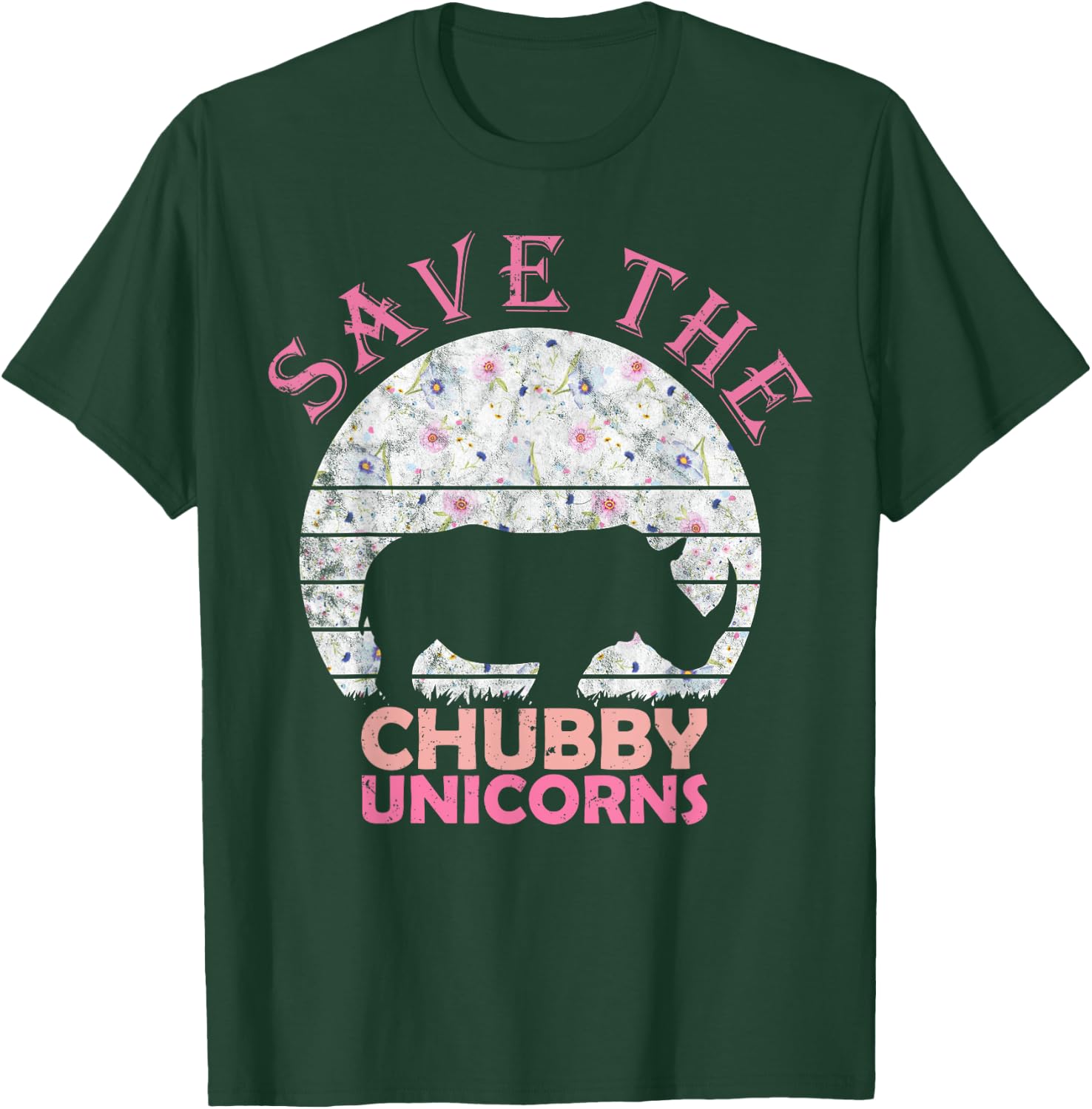 Floral Rhino Gift Girls Women - Save The Chubby Unicorns T-Shirt - T-Shirt | Forest
