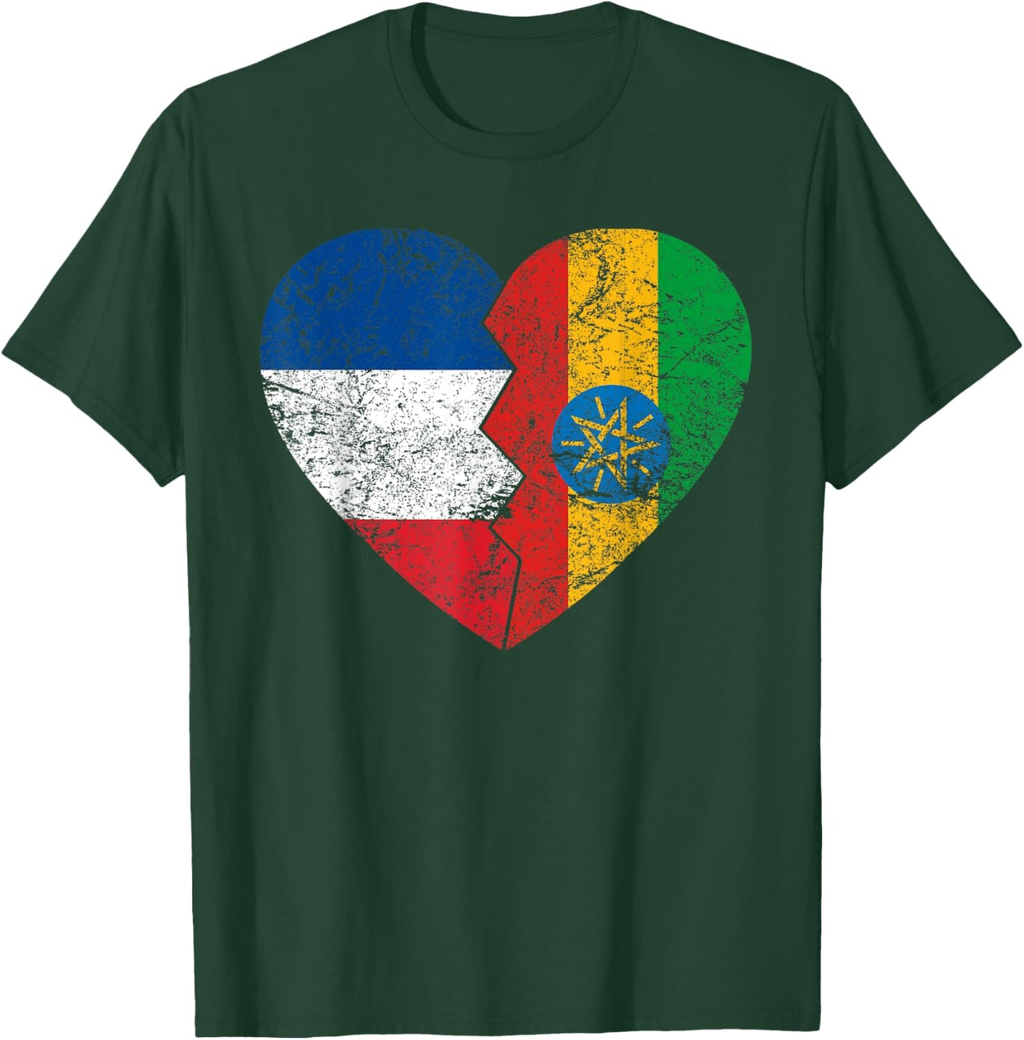 Ethiopian Flag Heart | France Ethiopia Roots Vintage , Black, S T-Shirt - T-Shirt | Forest