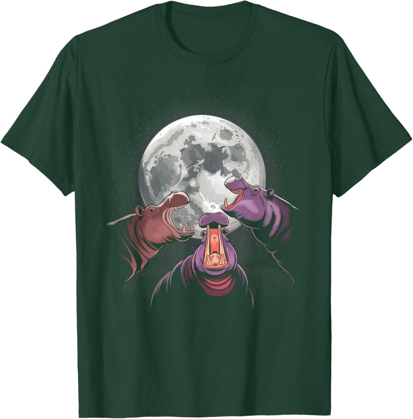 Three Hippo Howling At Moon - Funny Hippo Lovers T-Shirt - T-Shirt | Forest