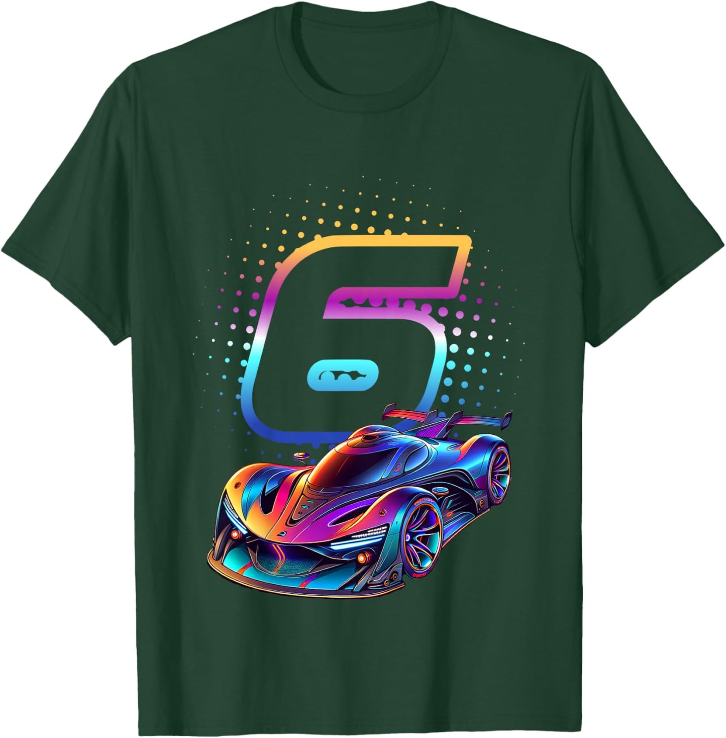 Kids 6 Years Old Racing Car 6th Birthday Futuristic Racing Car , black T-Shirt - T-Shirt | Forest