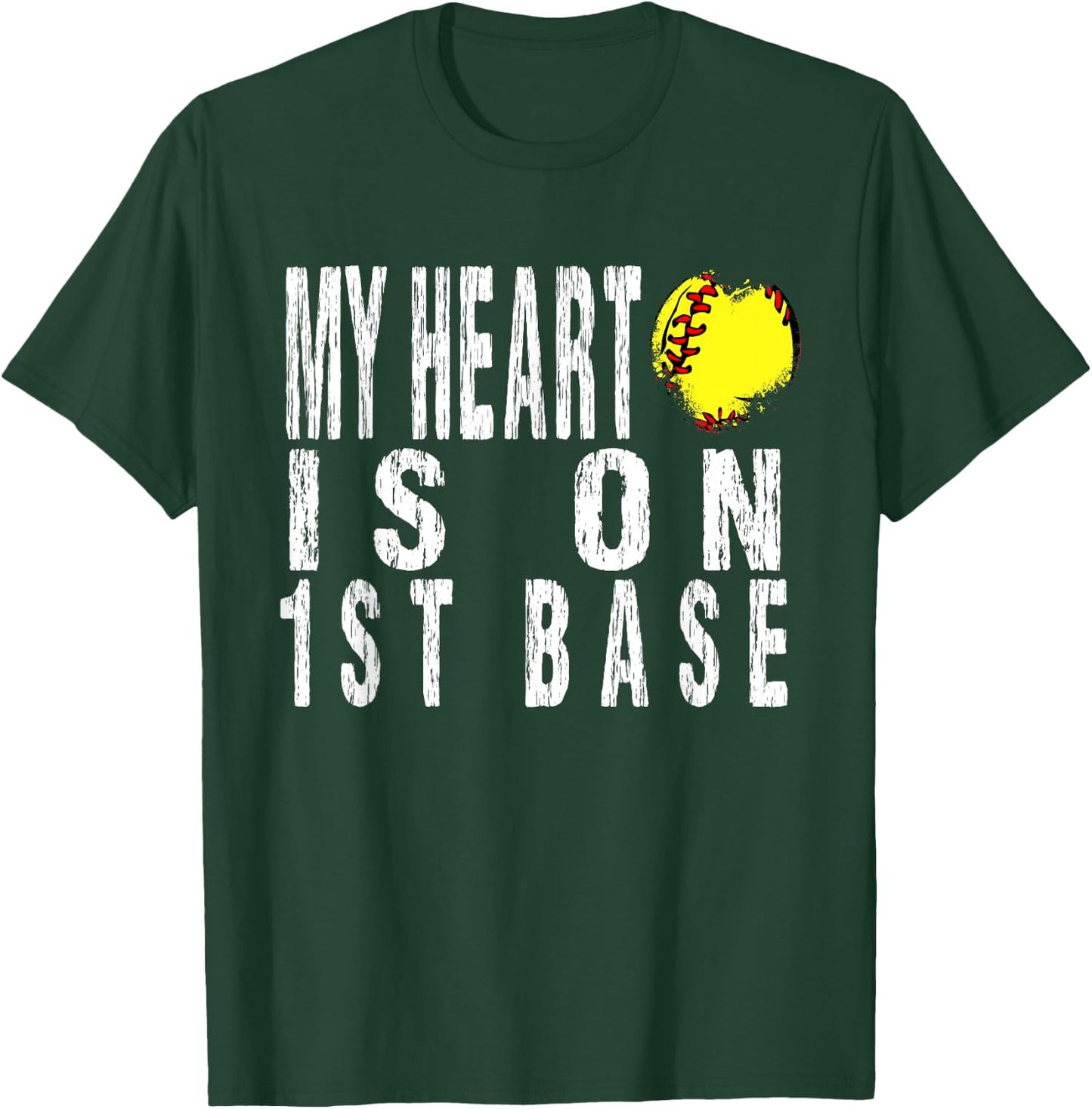 My Heart is on 1st Base Baseball Softball Life Mom Leopard T-Shirt - T-Shirt | Forest