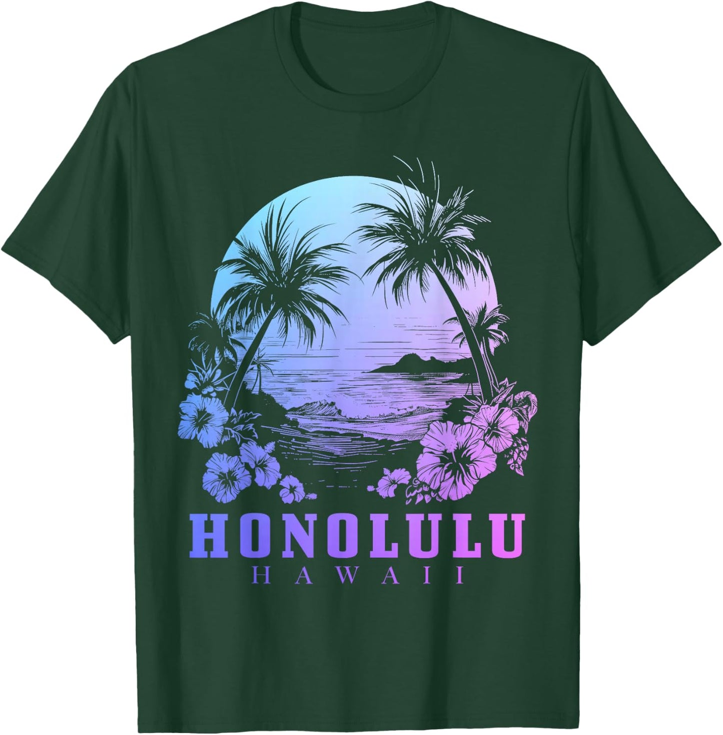 Honolulu Hawaii Hawaiian Hibiscus Flowers Surfer Souvenir T-Shirt - T-Shirt | Forest