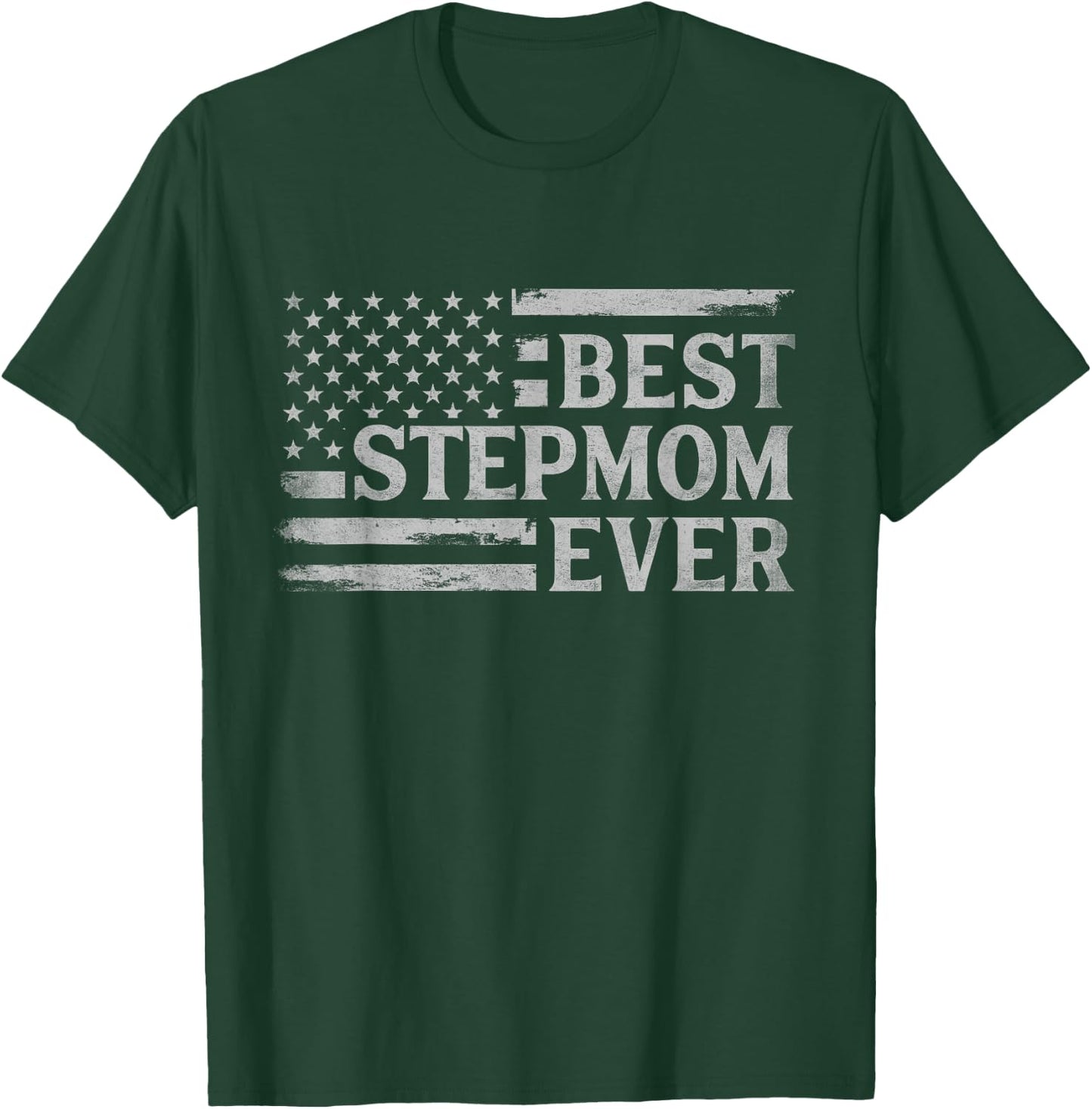 Best Stepmom Ever Grey Vintage USA Flag Mother's Day T-Shirt - T-Shirt | Forest