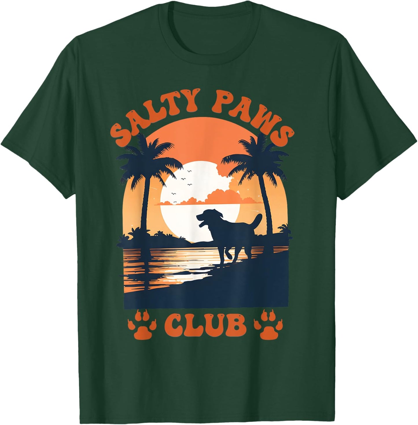 Retro Dog Beach Day Salty Paws Print Summer Ocean Sunset Men Women T-Shirt - T-Shirt | Forest